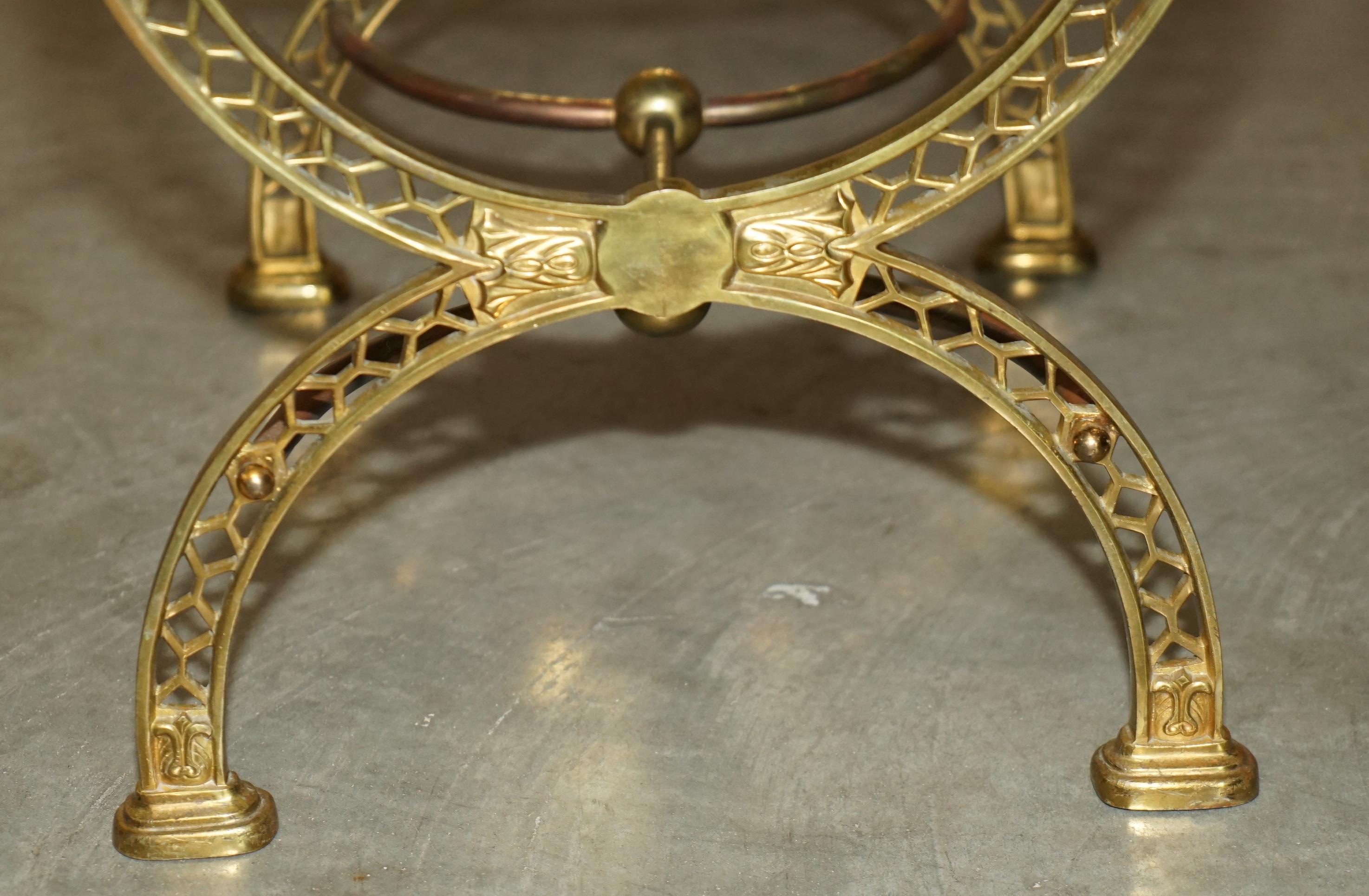 FINE ANTIQUE ViCTORIAN BRASS SHOW FRAME CHESTERFIELD BROWN LEATHER FOOTSTOOL im Angebot 2