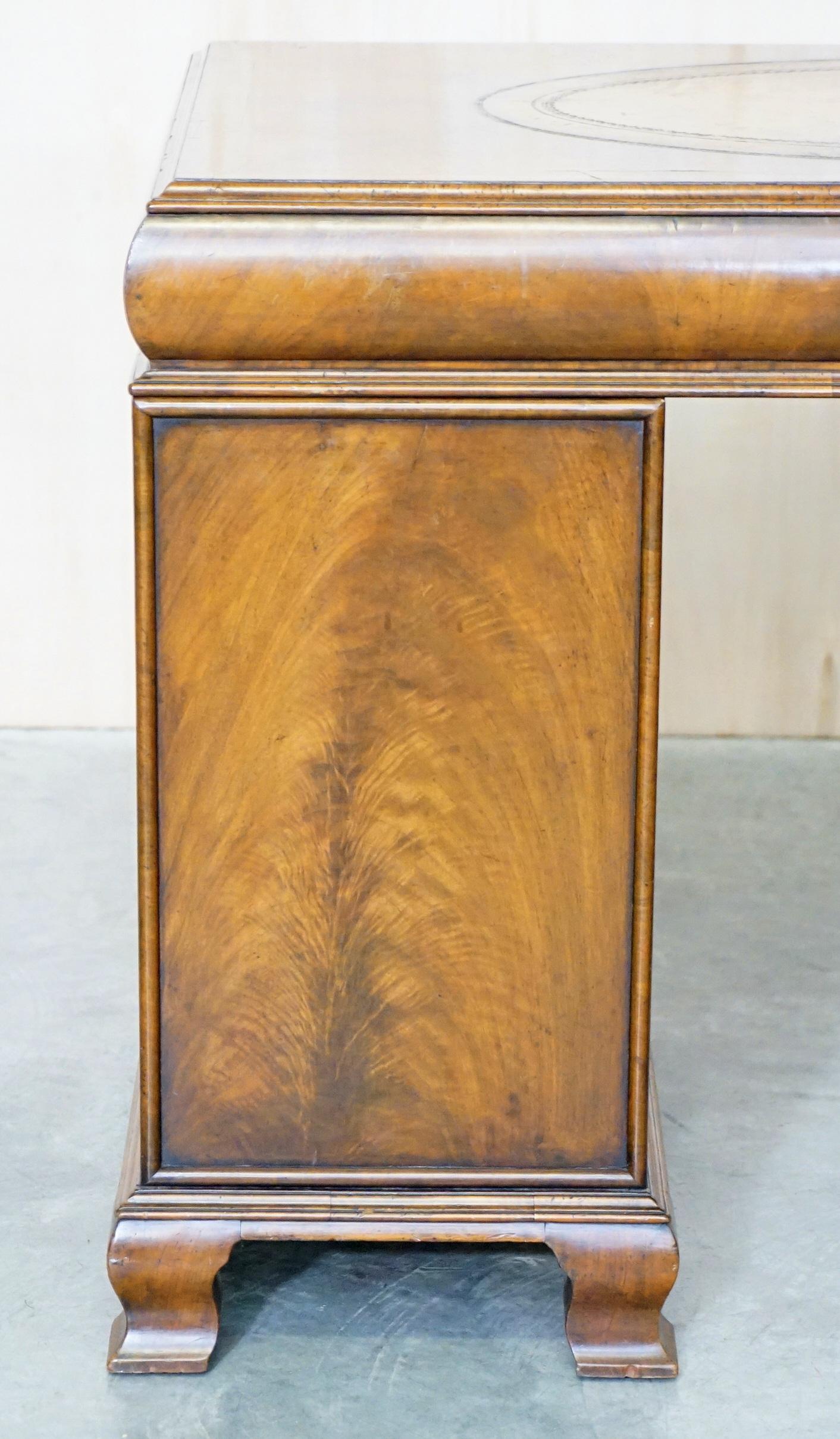 Fine Antique Victorian Burr Walnut Cushion Drawer Brown Leather Partner Desk For Sale 5