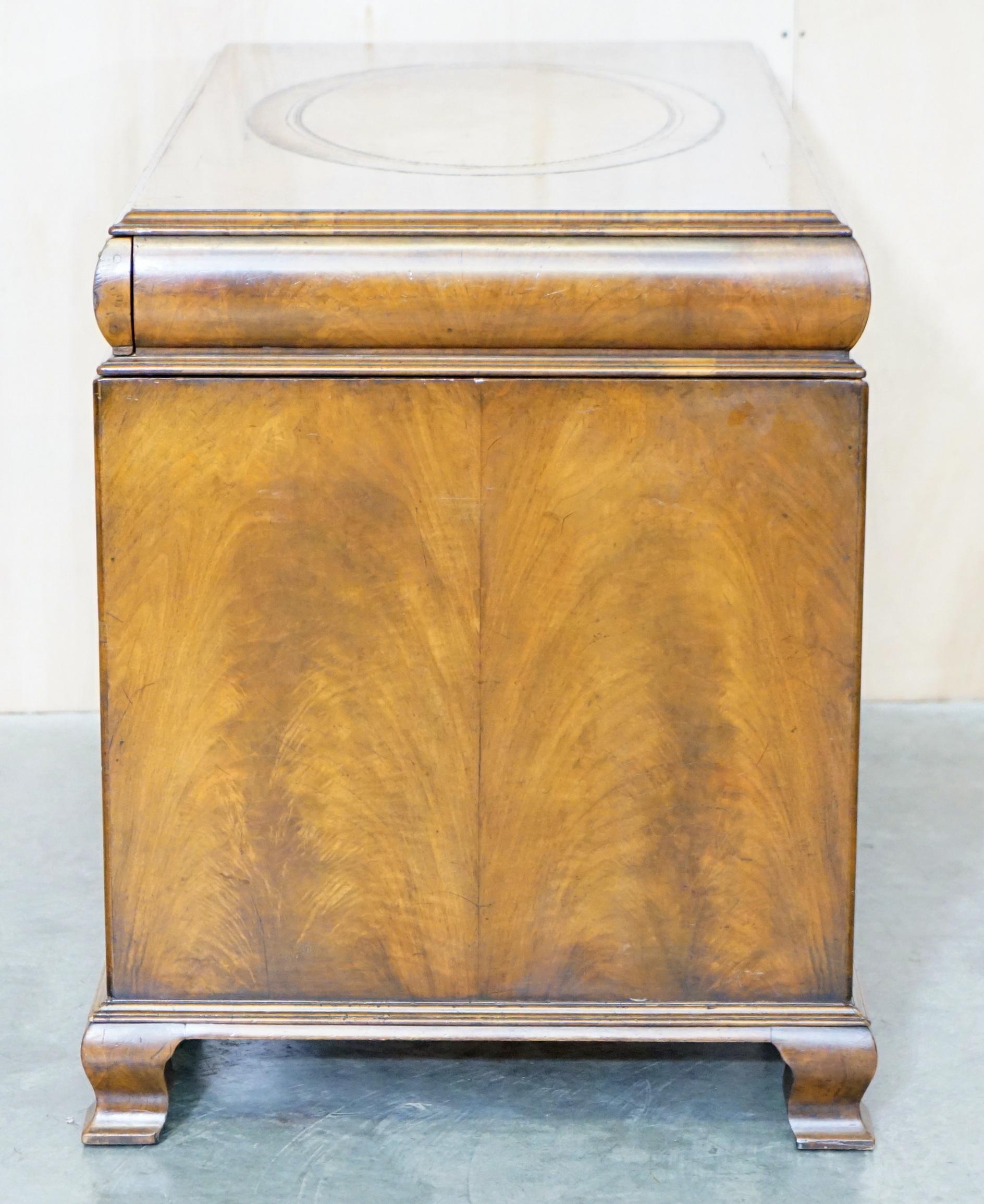 Fine Antique Victorian Burr Walnut Cushion Drawer Brown Leather Partner Desk For Sale 6