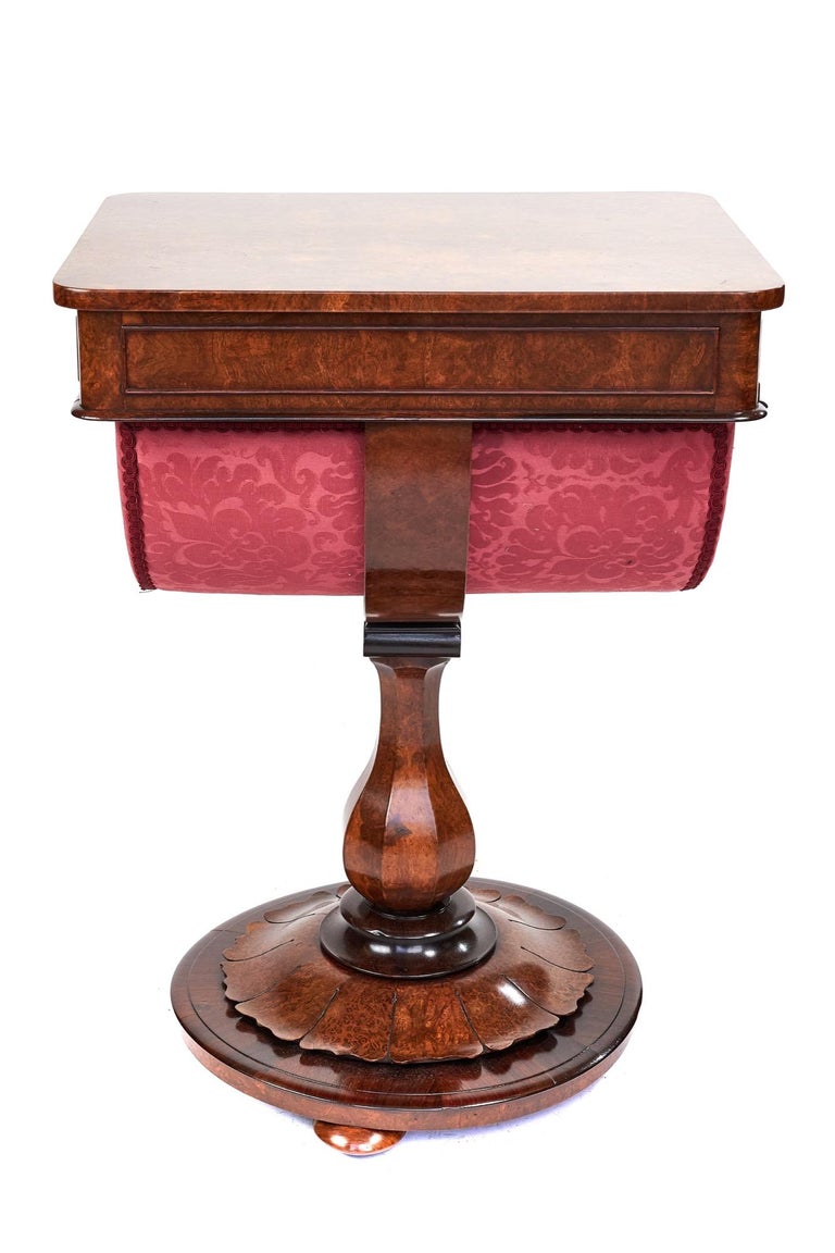 Victorian Work Table Fine Antique Victorian Burr Walnut Work Table For Sale at 1stDibs