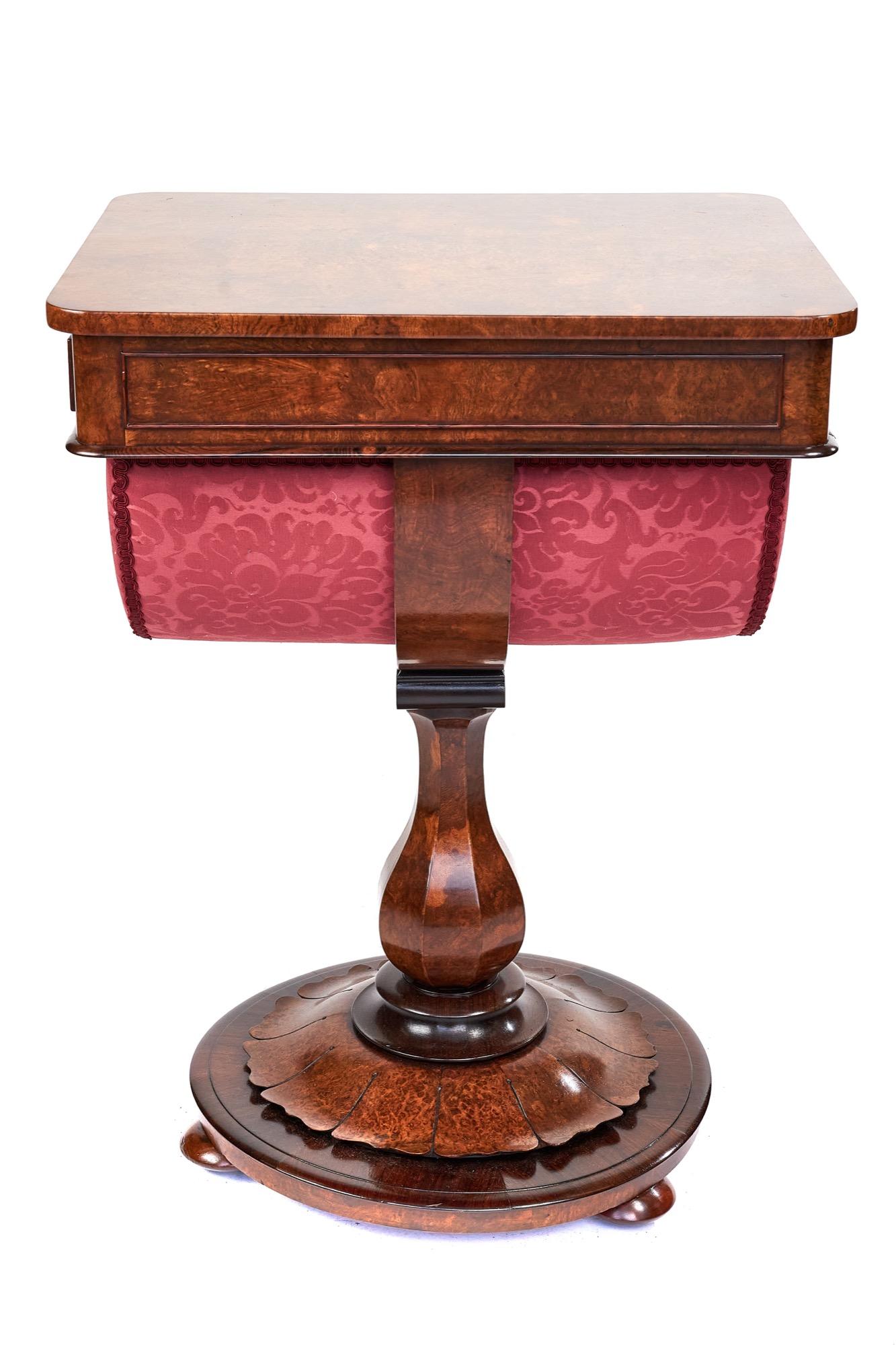 Early Victorian Fine Antique Victorian Burr Walnut Work Table For Sale
