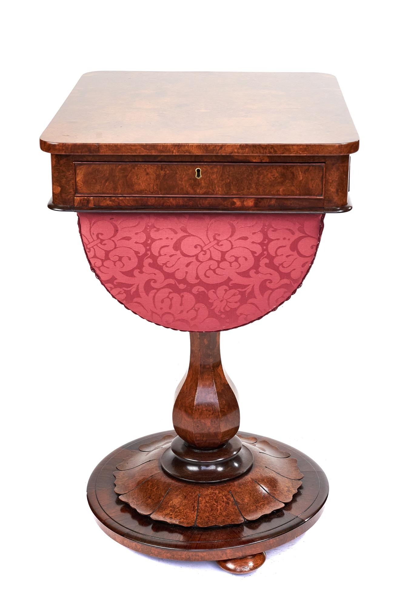 English Fine Antique Victorian Burr Walnut Work Table For Sale