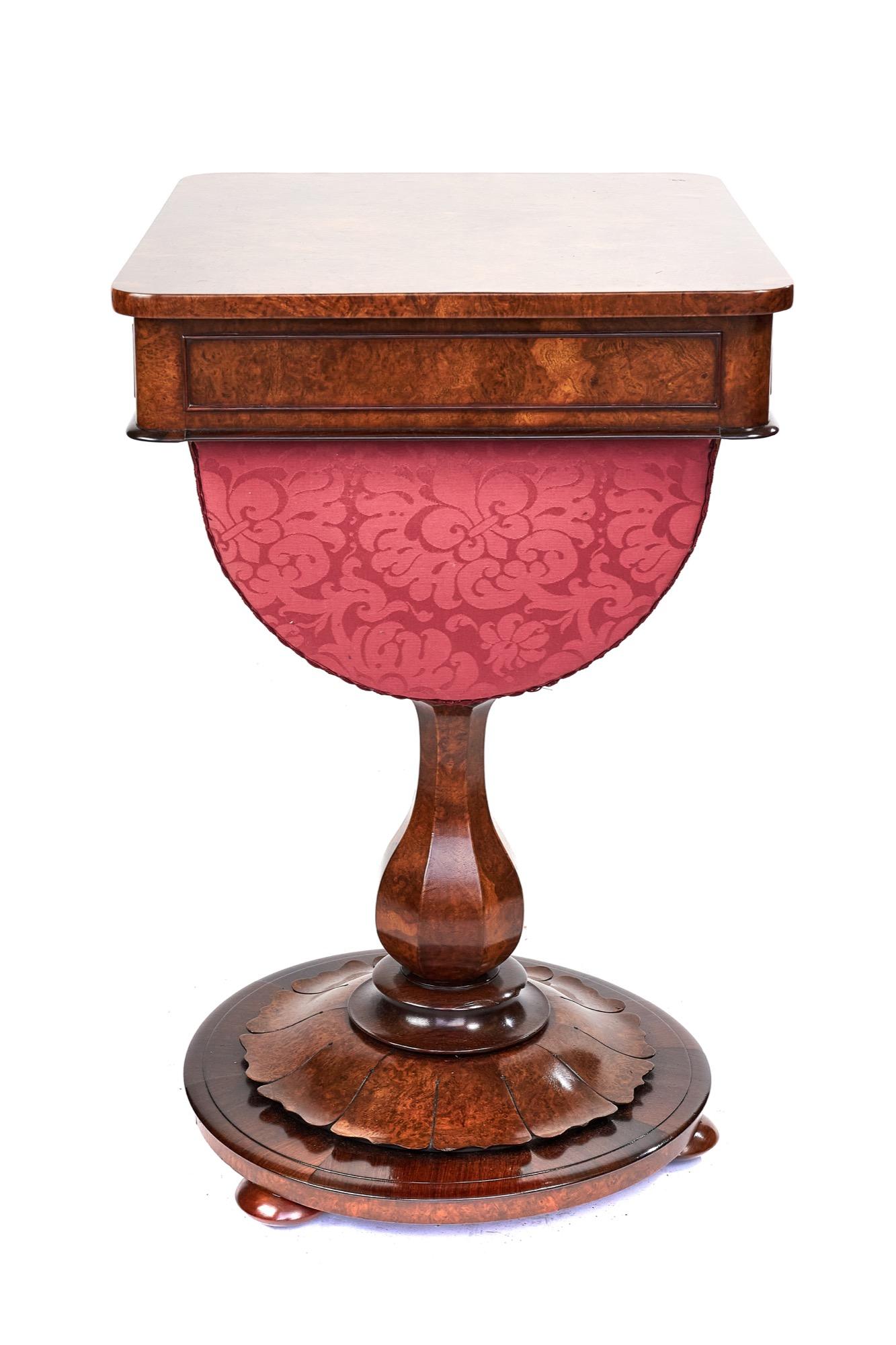 Carved Fine Antique Victorian Burr Walnut Work Table For Sale