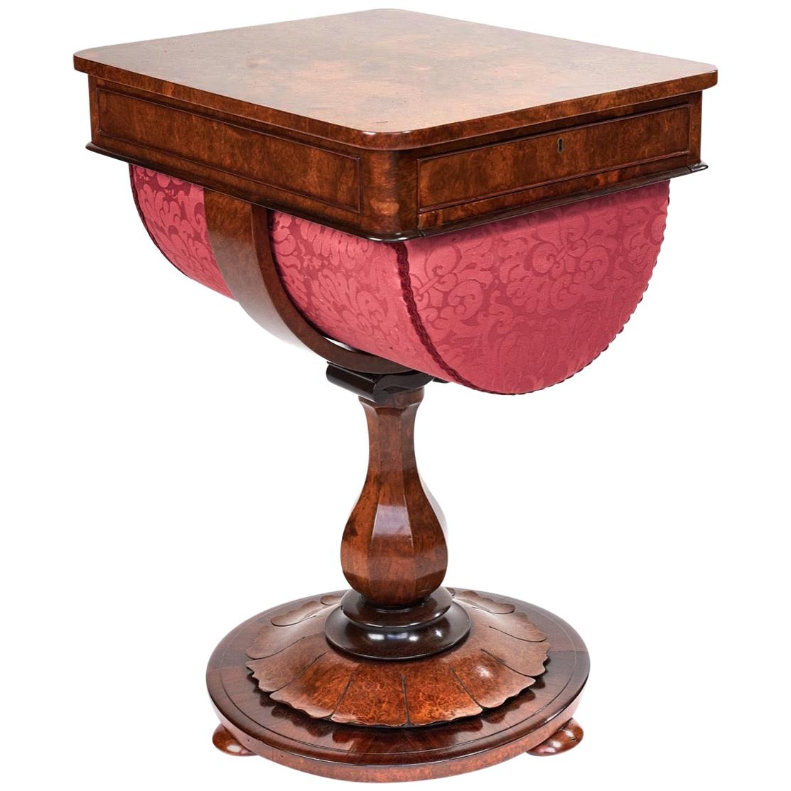 Fine Antique Victorian Burr Walnut Work Table For Sale