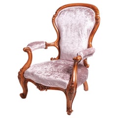 19th Century Antique Victorian Carved Walnut Armchair