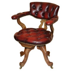FINE Antique ViCTORIAN CHESTERFIELD TUFTED OXBLOOD LEATHER CAPTAINS SWIVEL CHAIR
