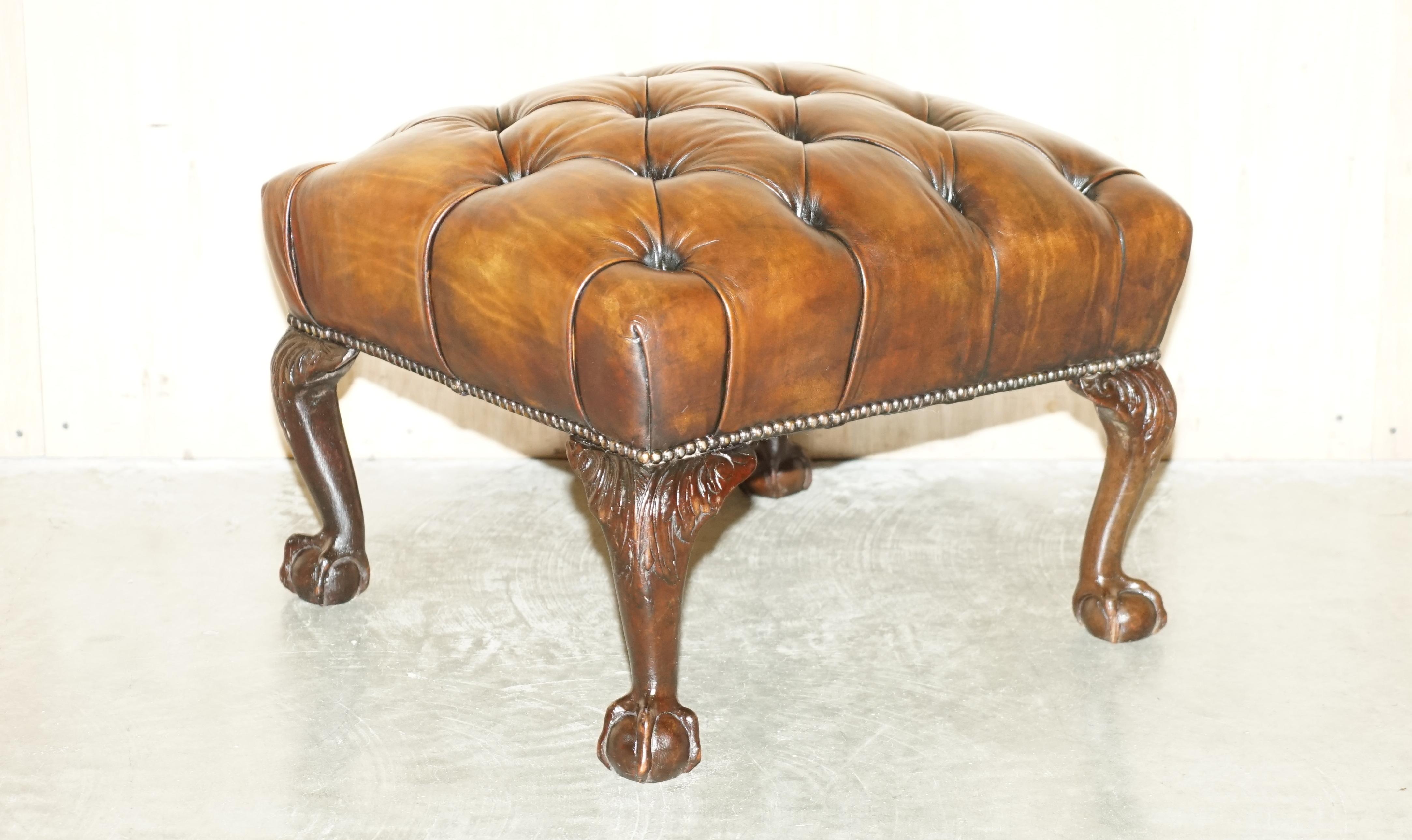 Royal House Antiques

Royal House Antiques is delighted to offer for sale this absolutely stunning fully restored hand dyed cigar brown leather Victorian Chesterfield footstool with ornated hand carved Claw & Ball feet

Please note the delivery fee