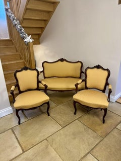 Fine antique Victorian French carved walnut three piece suite