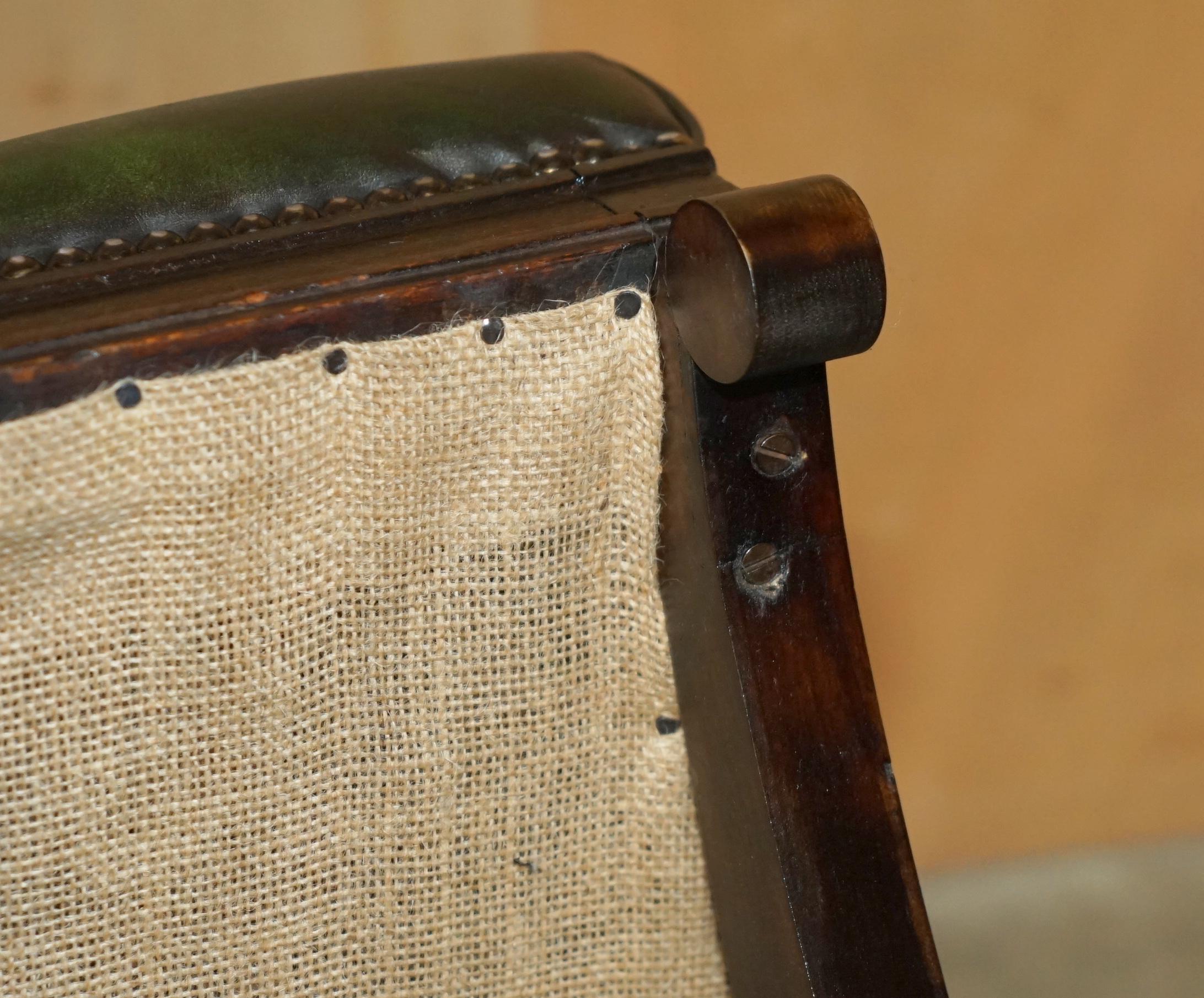 FINE ANTiQUE VICTORIAN GREEN LEATHER RESTORED CHESTERFIELD TUFTED FOOTSTOOL en venta 6