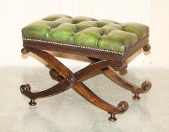 FINA ANTiQUE DE CUERO VERDE VICTORIANO RESTAURADO CHESTERFIELD TRENZADO DE PIES