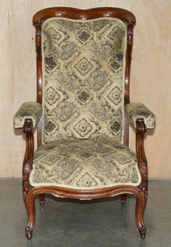 FINE ANTiQUE VICTORIAN HAND CARVED LIBRARY READING WINGBACK SHOW FRAMED ARMCHAIR