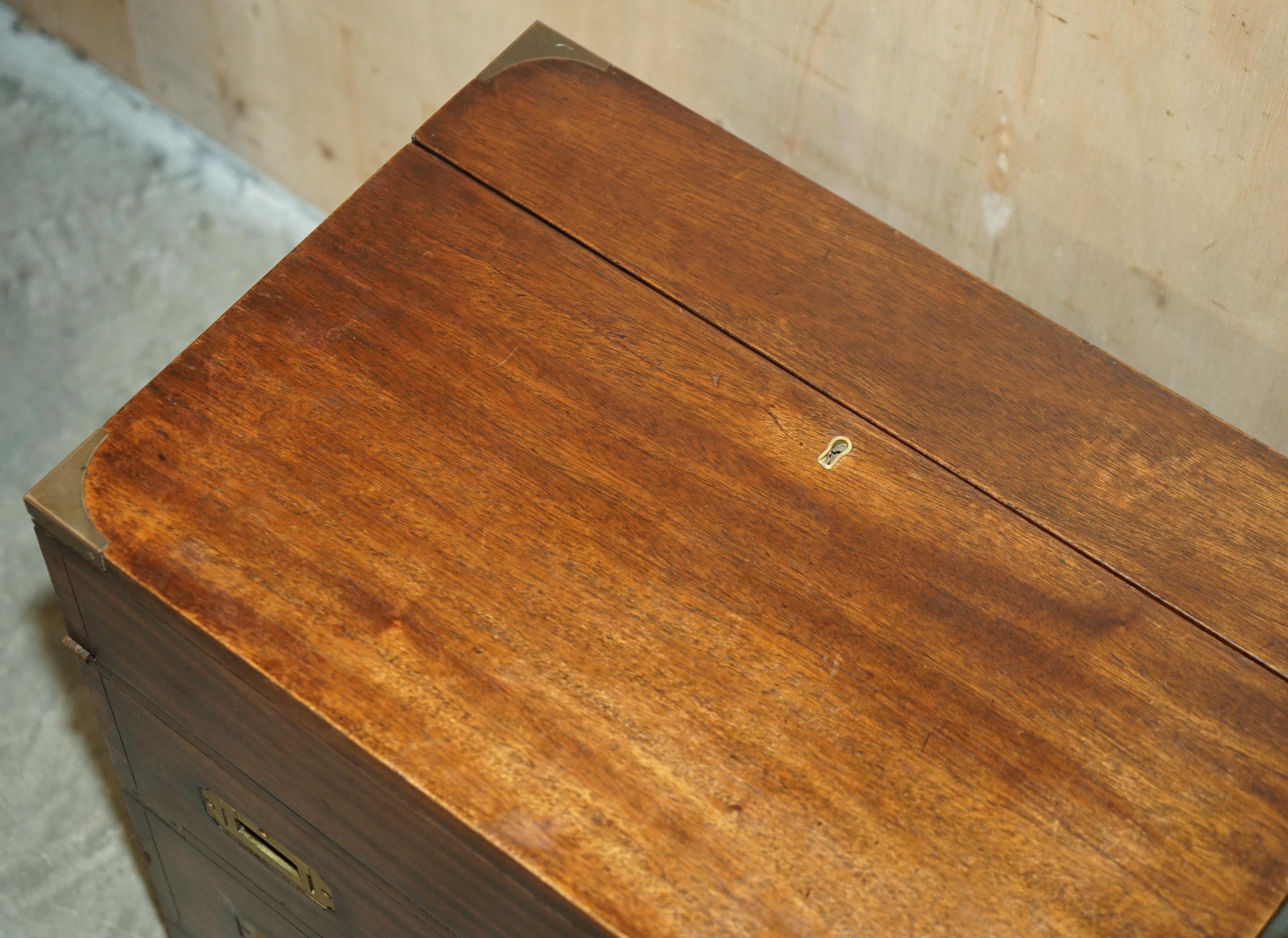 Fait main FiNE ANTIQUE VICTORIENNE EN BOIS DURS MILITAIRE CAMPAIGNANT BOITE A BOISSONS CACHÉE A L'INTERIEUR en vente
