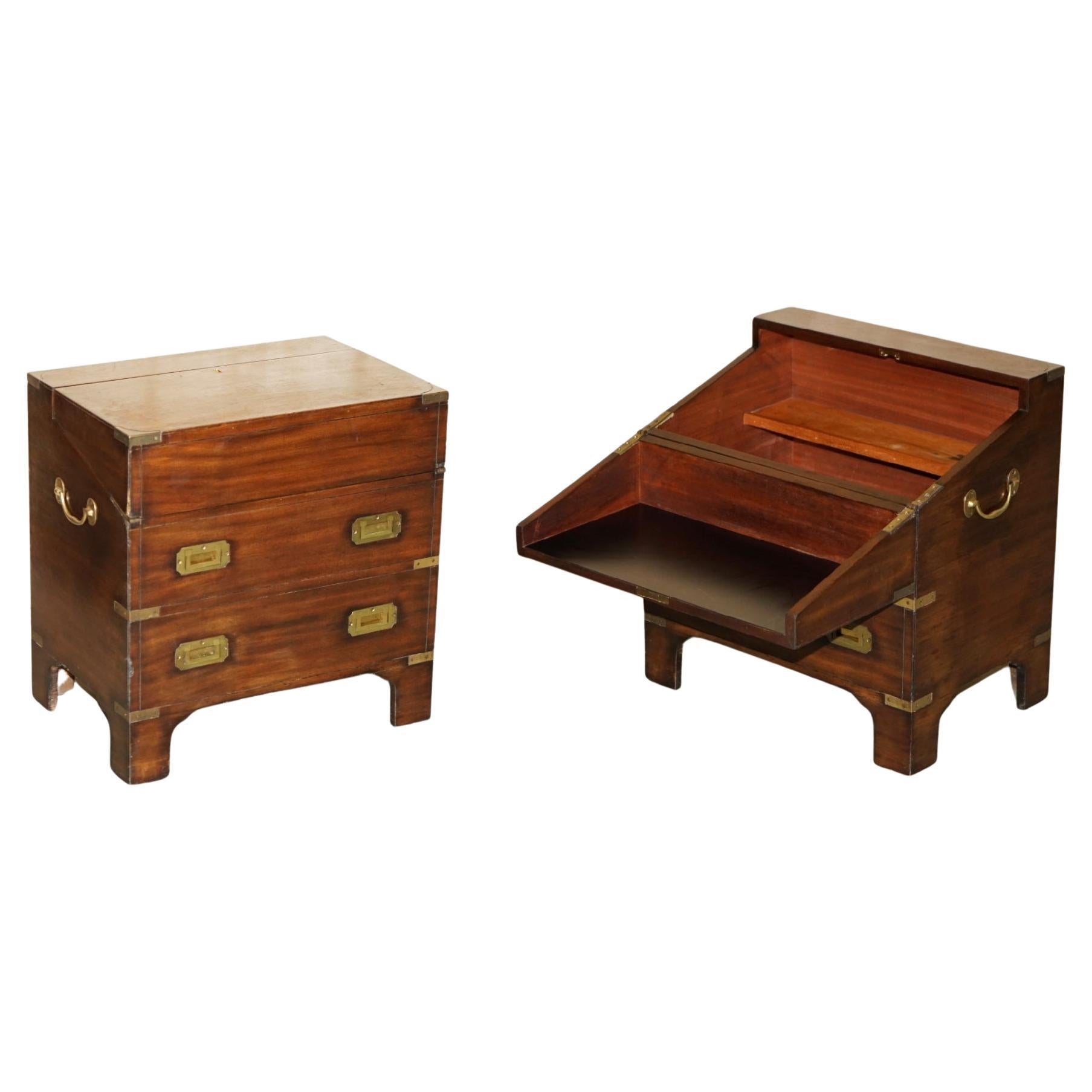 FiNE ANTIQUE VICTORIENNE EN BOIS DURS MILITAIRE CAMPAIGNANT BOITE A BOISSONS CACHÉE A L'INTERIEUR en vente