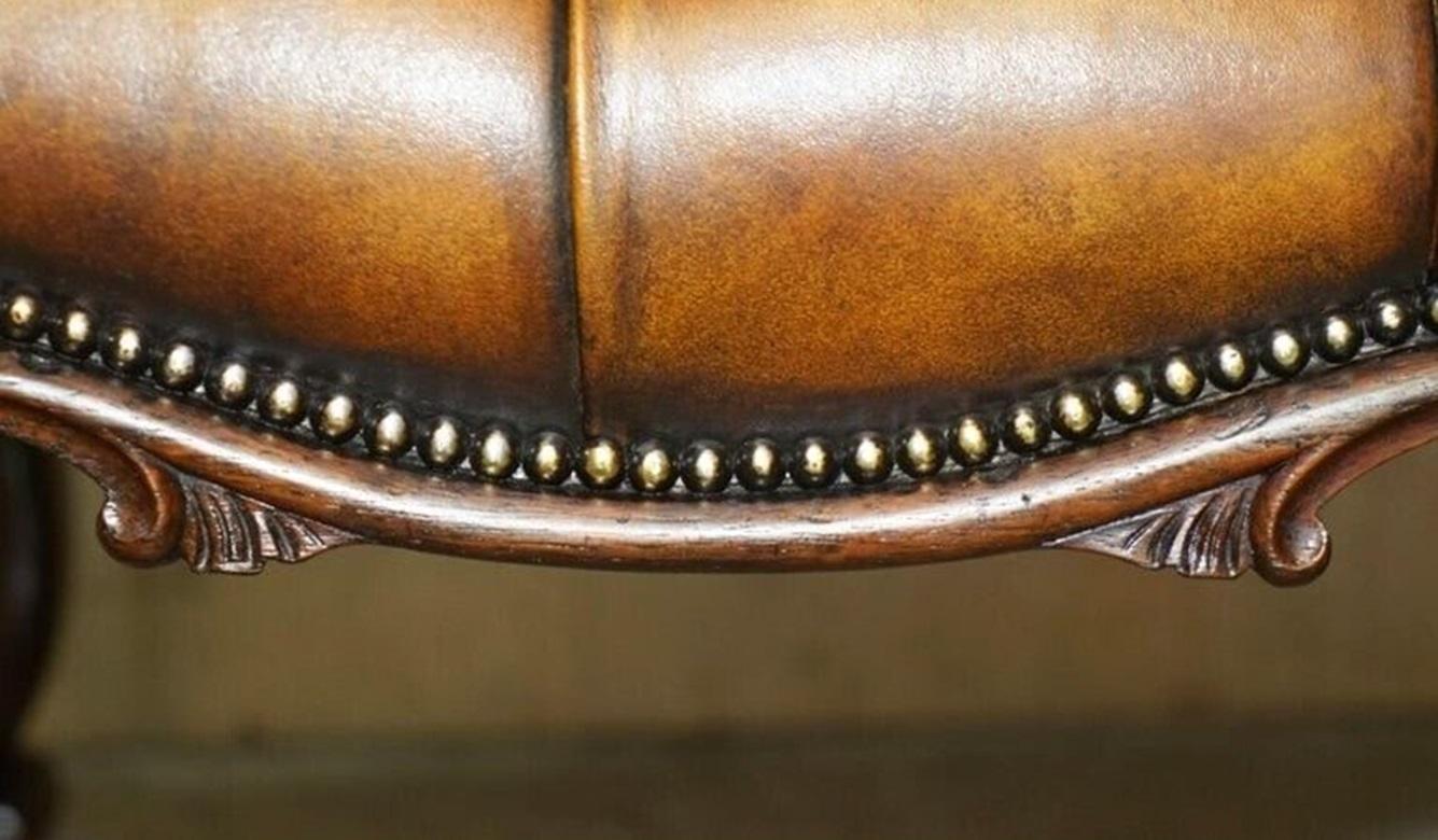FINE ANTIQUE ViCTORIAN HARDWOOD SHOW FRAME CHESTERFIELD BROWN LEATHER FOOTSTOOL im Angebot 4