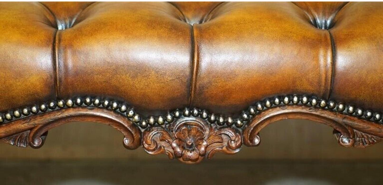 FINE ANTIQUE ViCTORIAN HARDWOOD SHOW FRAME CHESTERFIELD BROWN LEATHER FOOTSTOOL im Angebot 5