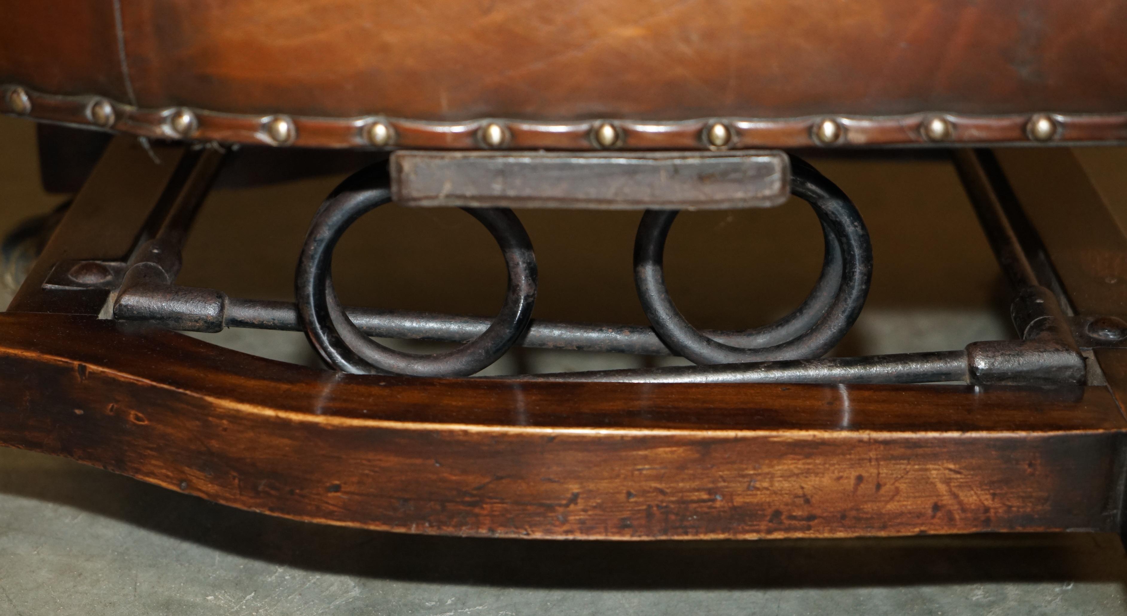 FINE ANTIQUE VICTORIAN HARRINGTON's CRADLE ROCKING CHESTERFIELD LEATHER ARMCHAIR For Sale 6