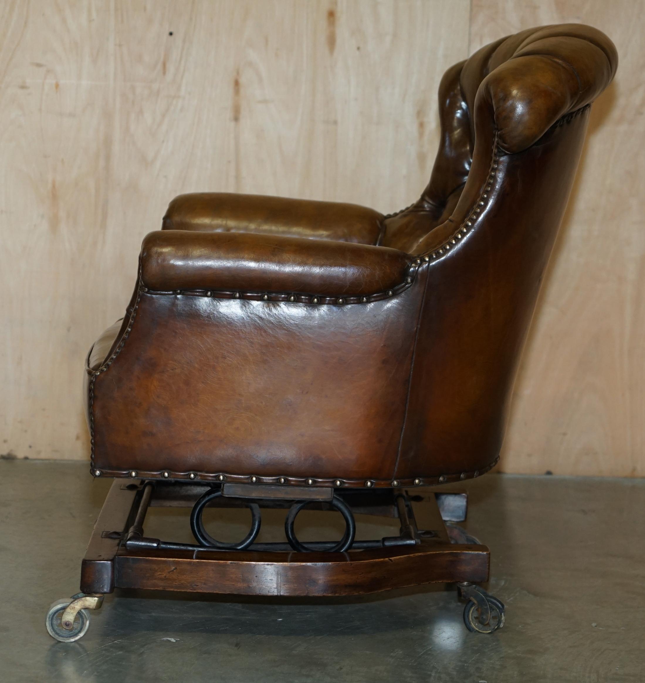 FINE ANTIQUE VICTORIAN HARRINGTON's CRADLE ROCKING CHESTERFIELD LEATHER ARMCHAIR For Sale 10