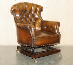 FINE ANTIQUE VICTORIAN HARRINGTON's CRADLE ROCKING CHESTERFIELD LEATHER ARMCHAIR