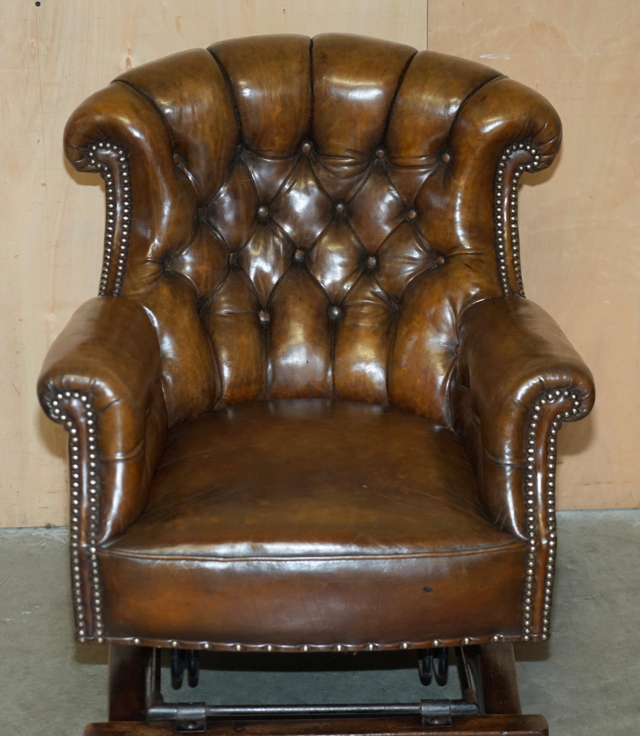 English FINE ANTIQUE VICTORIAN HARRINGTON's CRADLE ROCKING CHESTERFIELD LEATHER ARMCHAIR For Sale