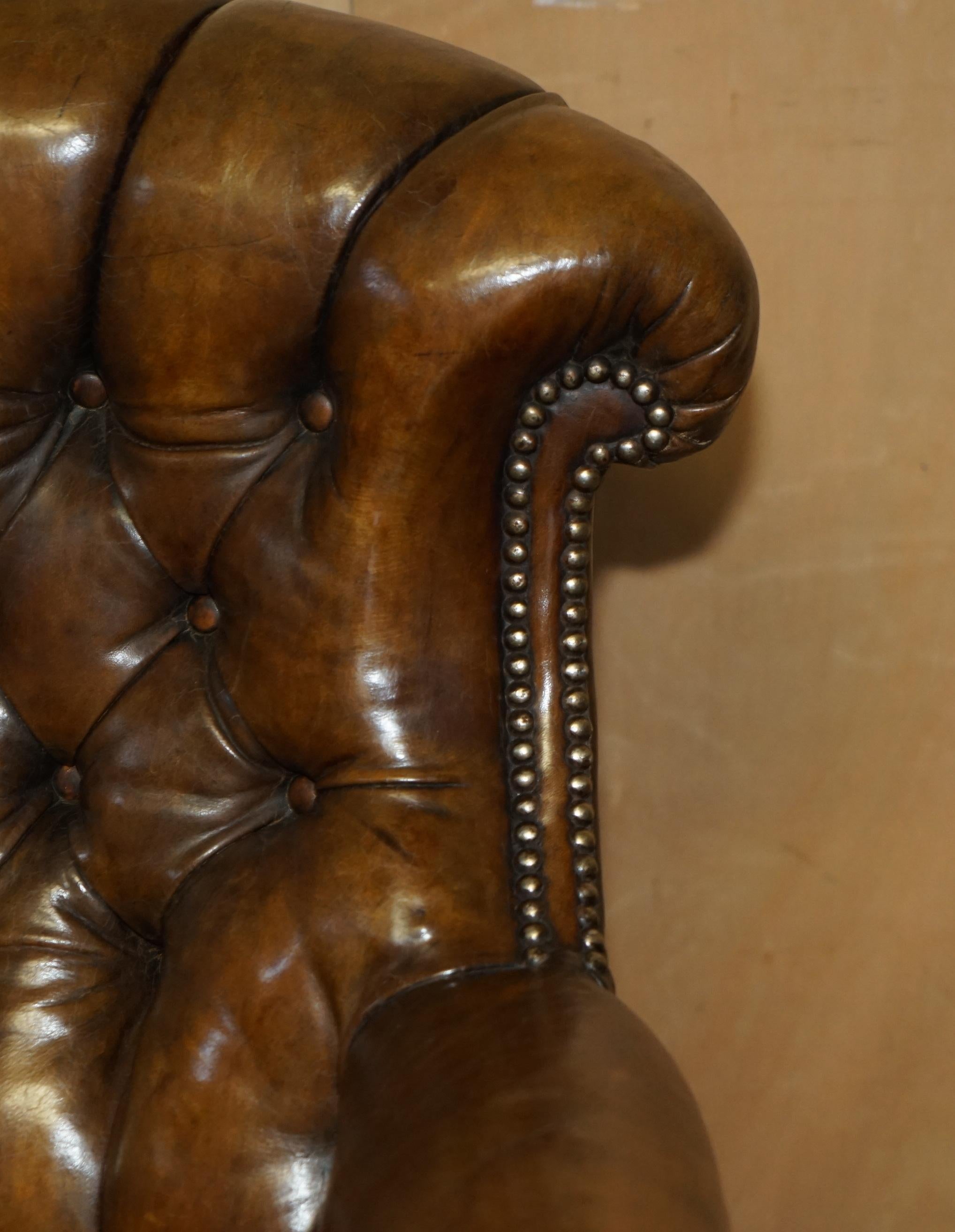 Hand-Crafted FINE ANTIQUE VICTORIAN HARRINGTON's CRADLE ROCKING CHESTERFIELD LEATHER ARMCHAIR For Sale