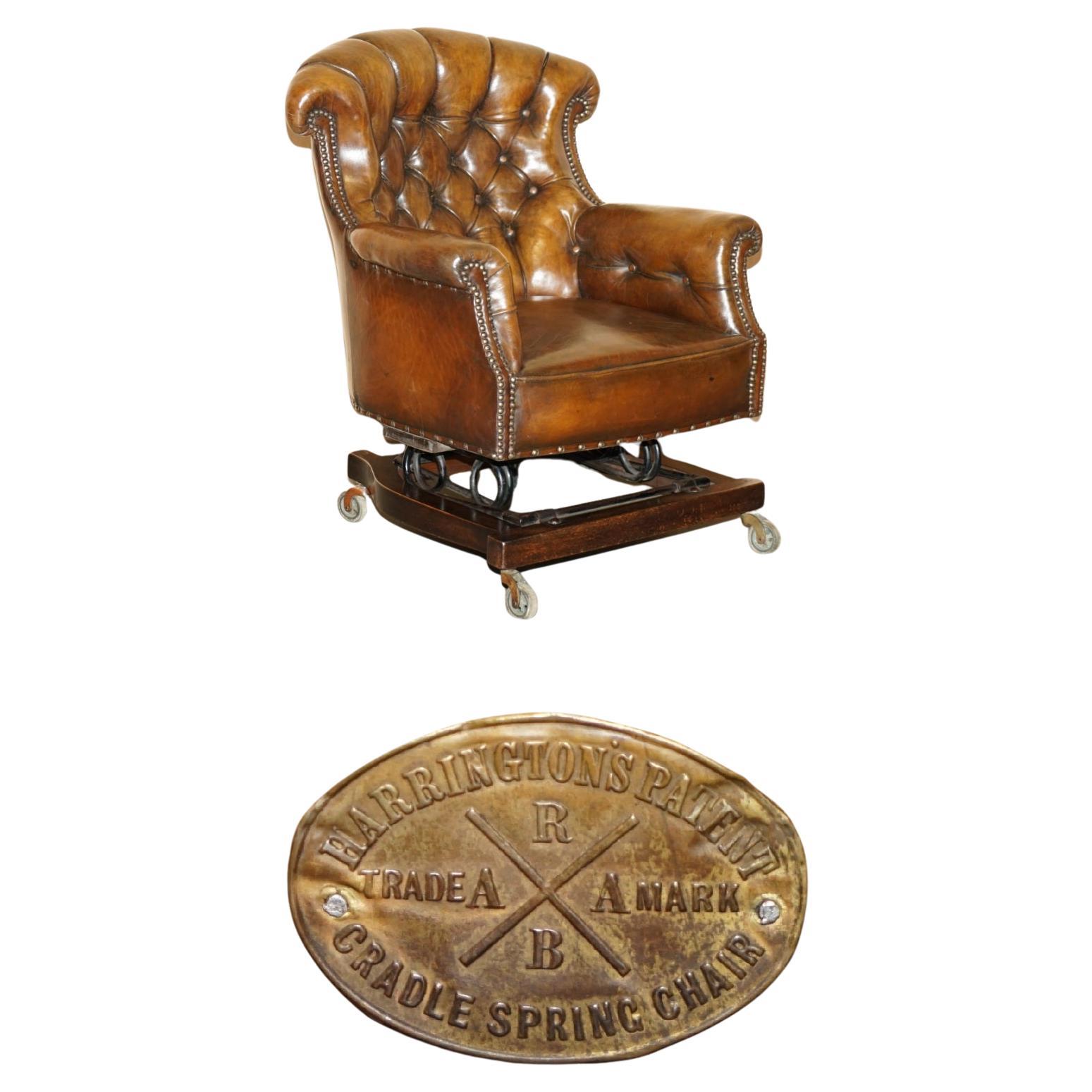 FINE ANTIQUE VICTORIAN HARRINGTON's CRADLE ROCKING CHESTERFIELD LEATHER ARMCHAIR For Sale