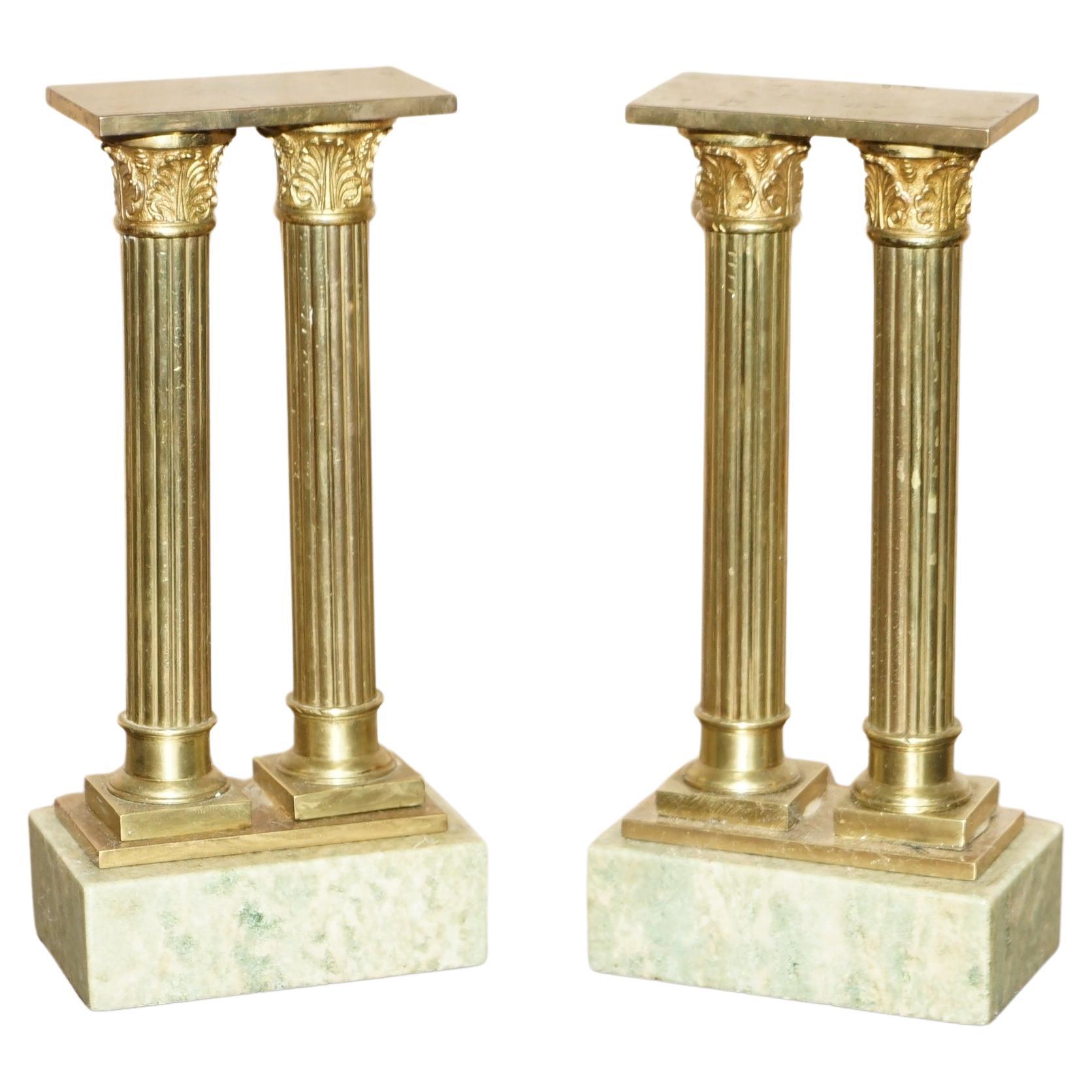 Fine Antique Victorian Marble & Brass Roman Grand Tour Statue Columns Pillars For Sale