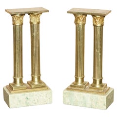 Fine Antique Victorian Marble & Brass Roman Grand Tour Statue Columns Pillars