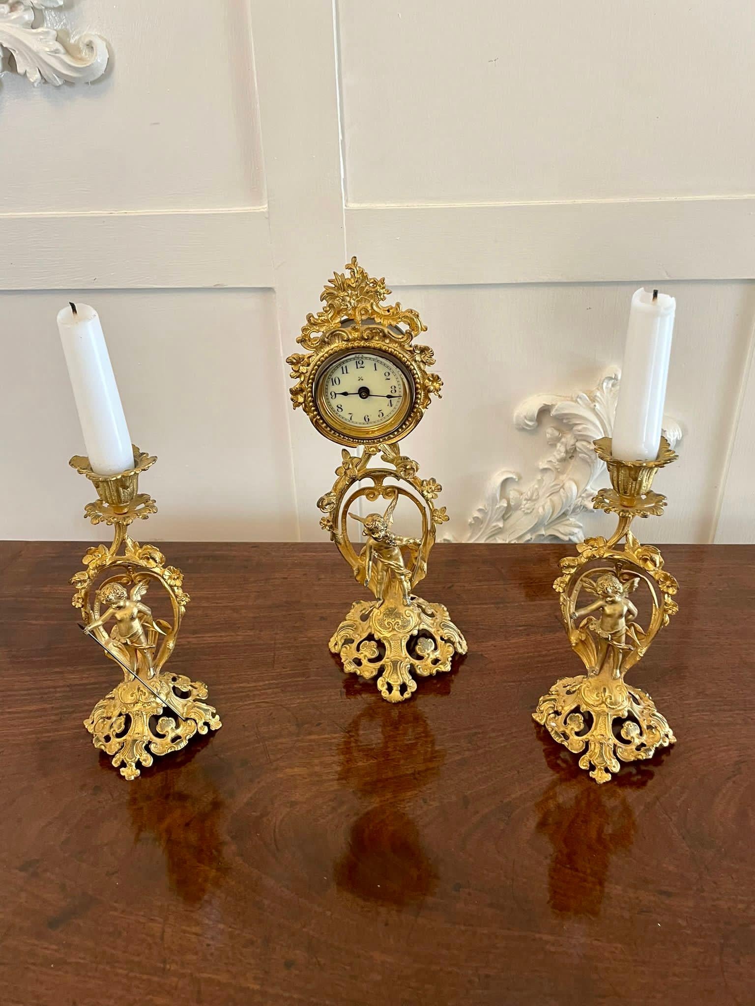 Fine Antique Victorian Ornate Gilded Clock Set For Sale 5