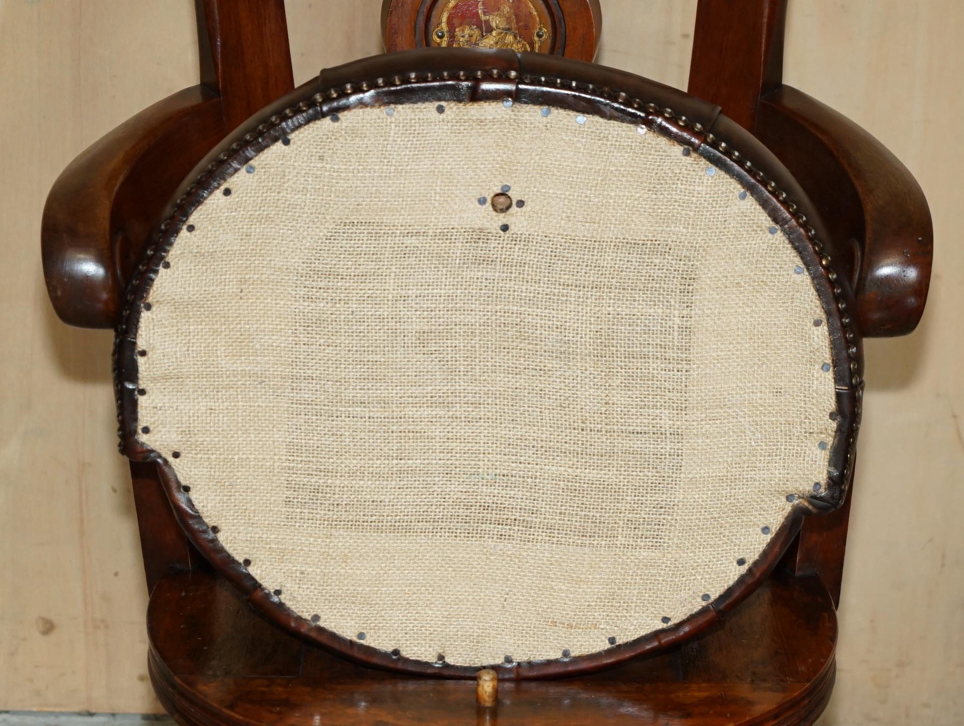 FINE ANTIQUE VICTORIAN RESTORED BROWN LEATHER CHESTERFIELD TUFTED CAPTAINS CHAiR im Angebot 10