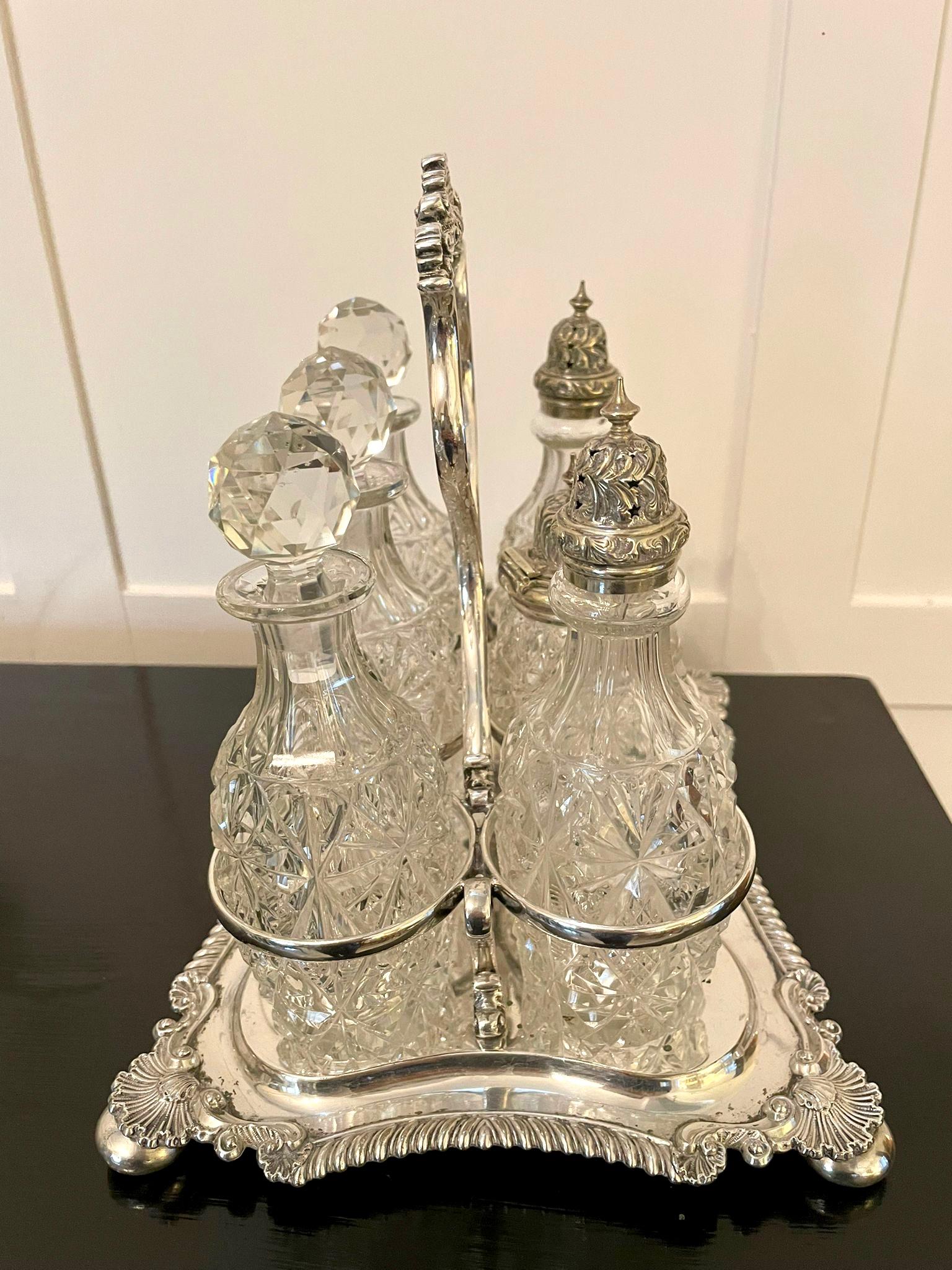 English Fine Antique Victorian Silver Plated Six Bottle Cruet Set