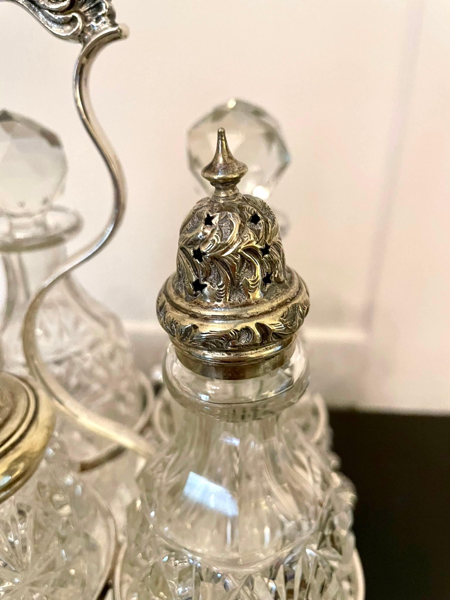 Fine Antique Victorian Silver Plated Six Bottle Cruet Set 2
