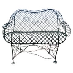 Fine Antique Victorian Wire "Double Scroll" Garden Bench, 1900