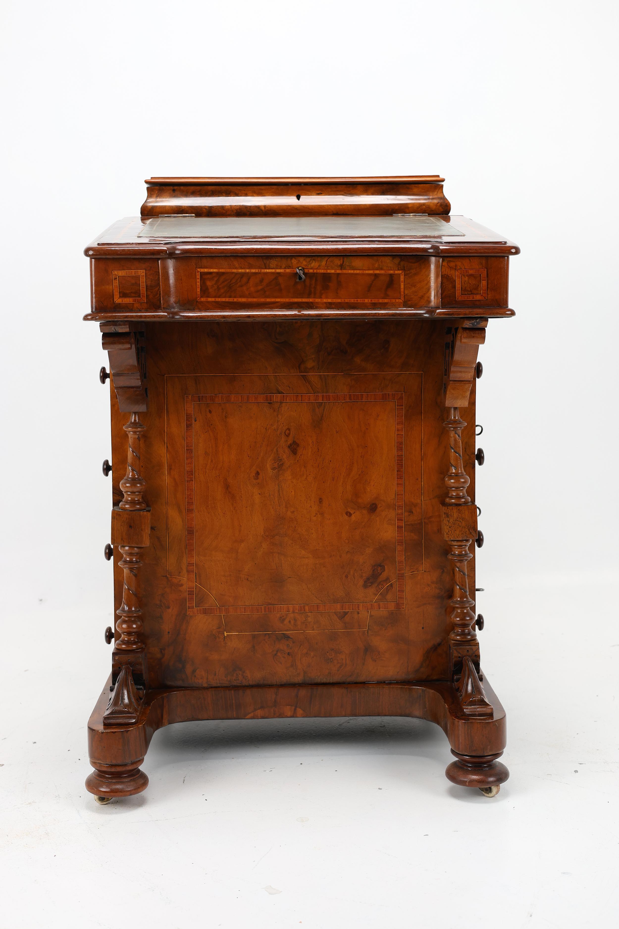 Fine Antique Walnut & Marquetry Inlaid Davenport Desk For Sale 3