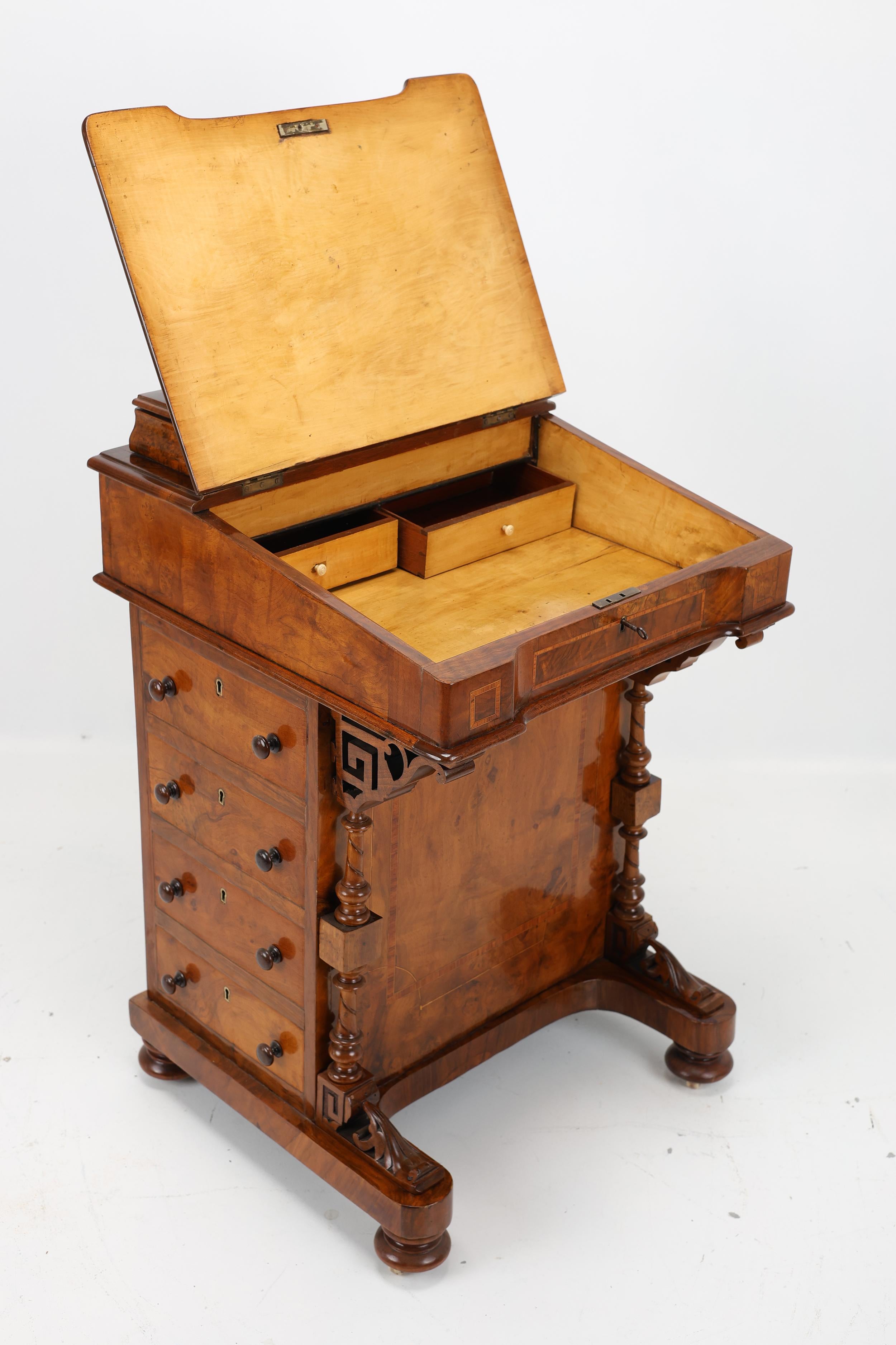 Fine Antique Walnut & Marquetry Inlaid Davenport Desk For Sale 5