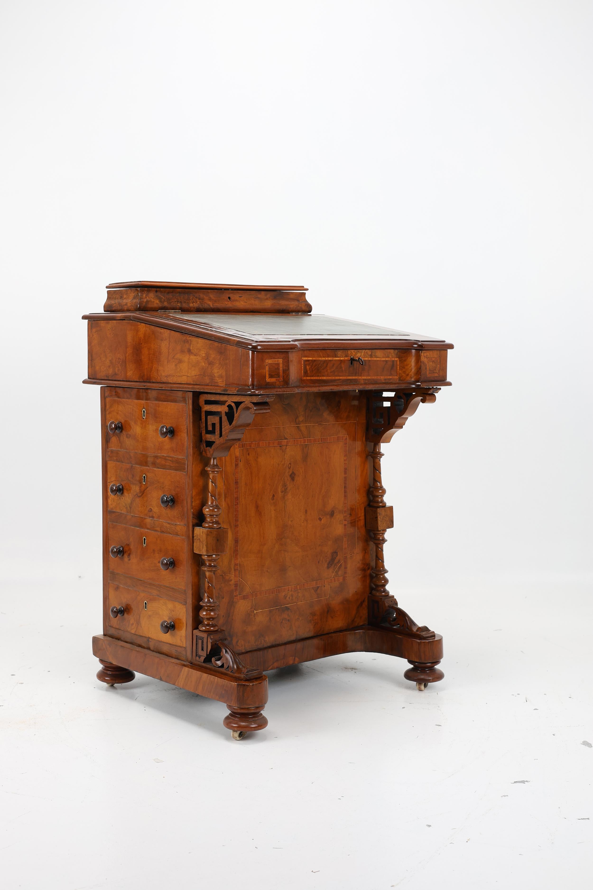 Fine Antique Walnut & Marquetry Inlaid Davenport Desk For Sale 6