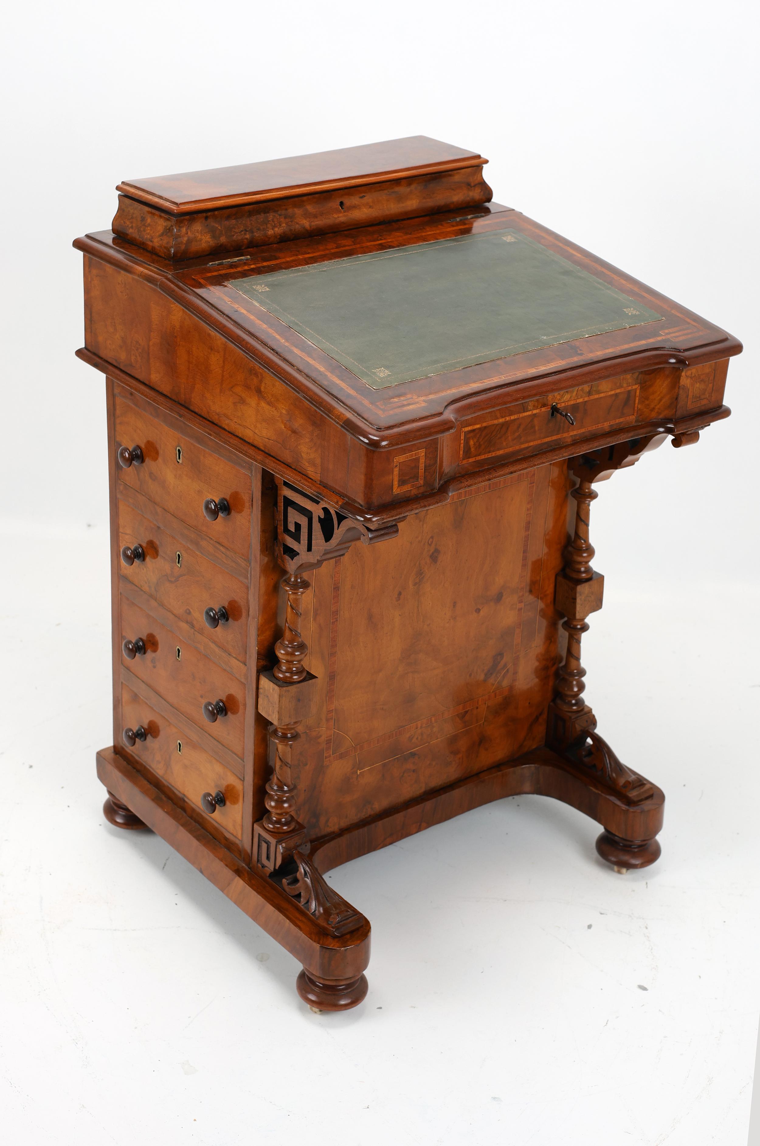 Fine Antique Walnut & Marquetry Inlaid Davenport Desk For Sale 7