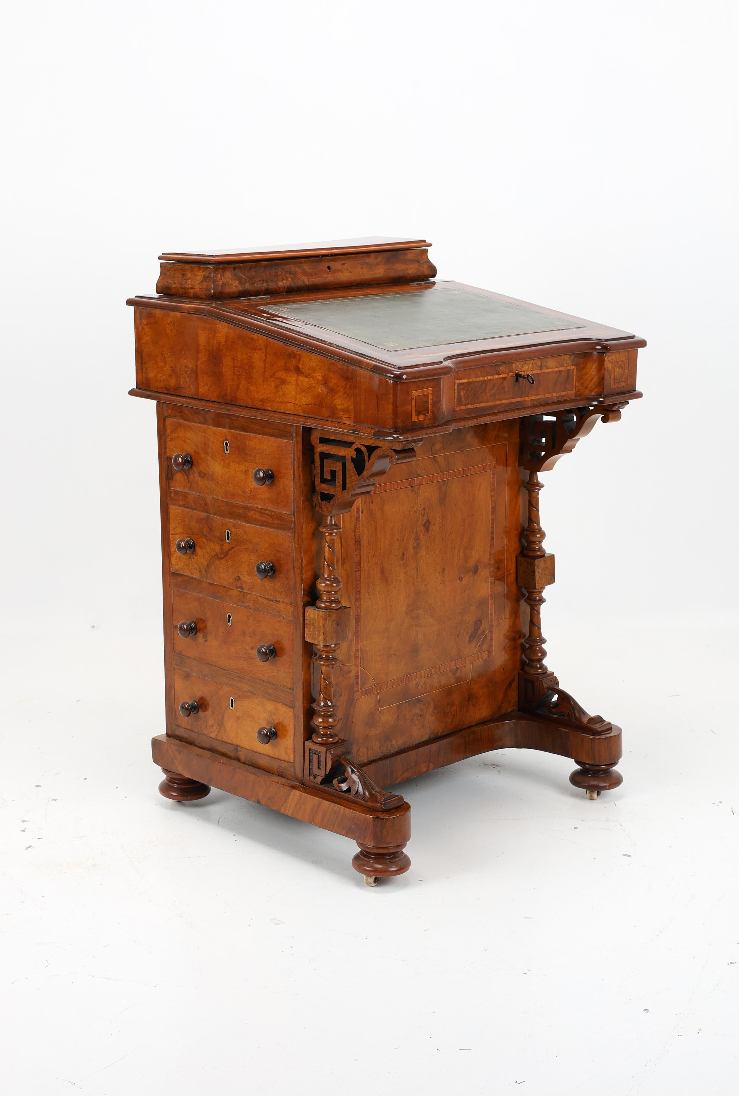 Fine Antique Walnut & Marquetry Inlaid Davenport Desk For Sale 8