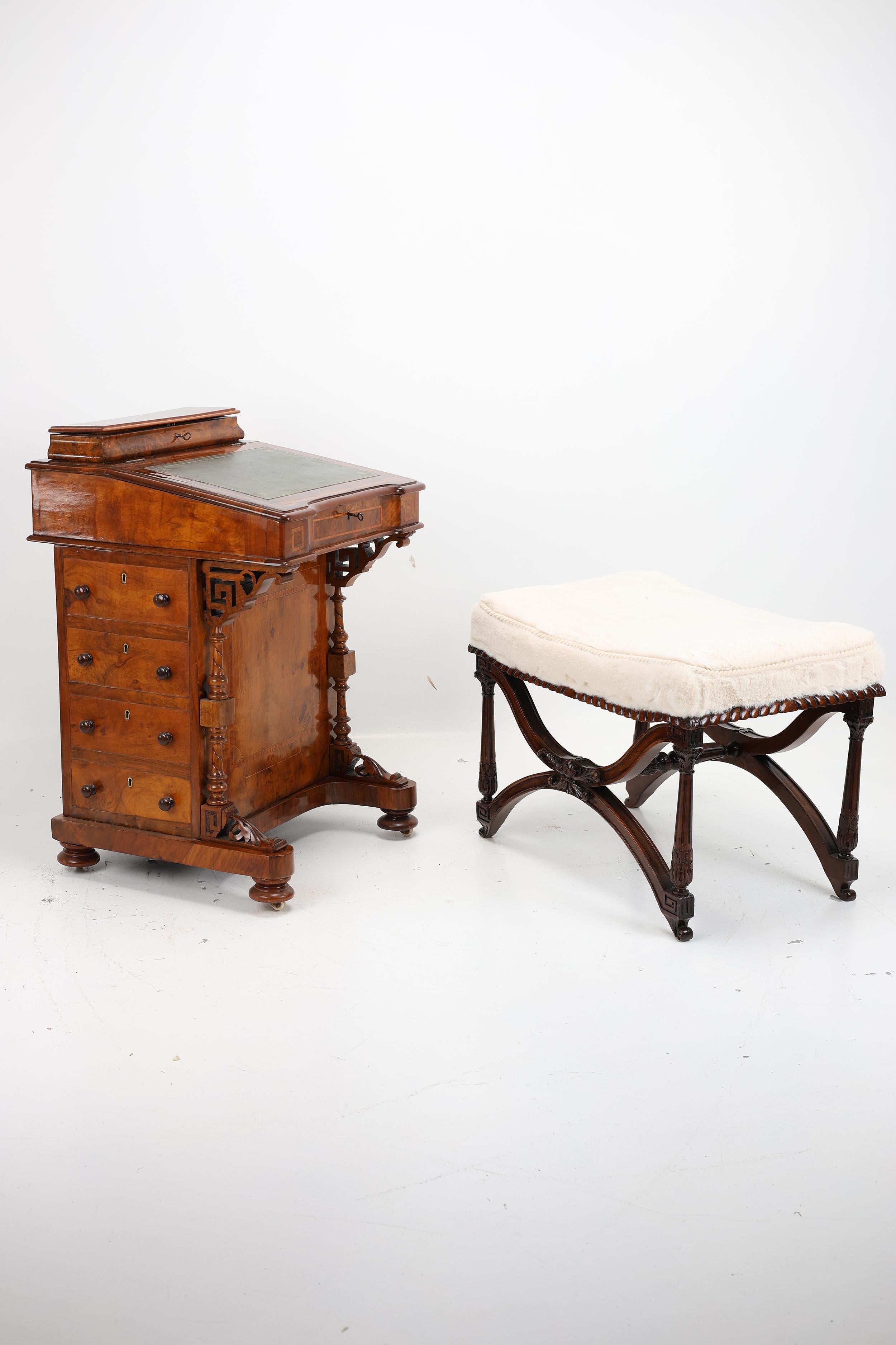 Fine Antique Walnut & Marquetry Inlaid Davenport Desk, 
England, Circa 1860

An exceptional mid-19th century English Davenport desk, crafted from the finest figured walnut and exquisitely detailed marquetry inlay. This superb example of Victorian