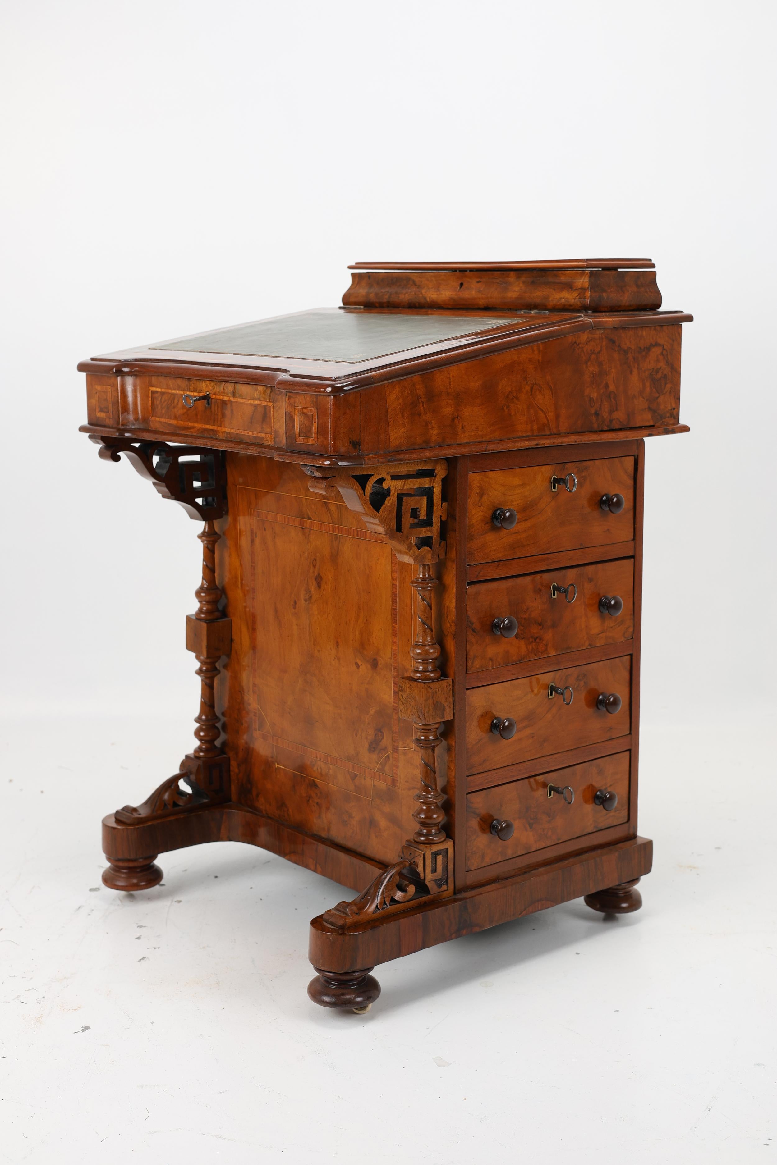 Victorian Fine Antique Walnut & Marquetry Inlaid Davenport Desk For Sale