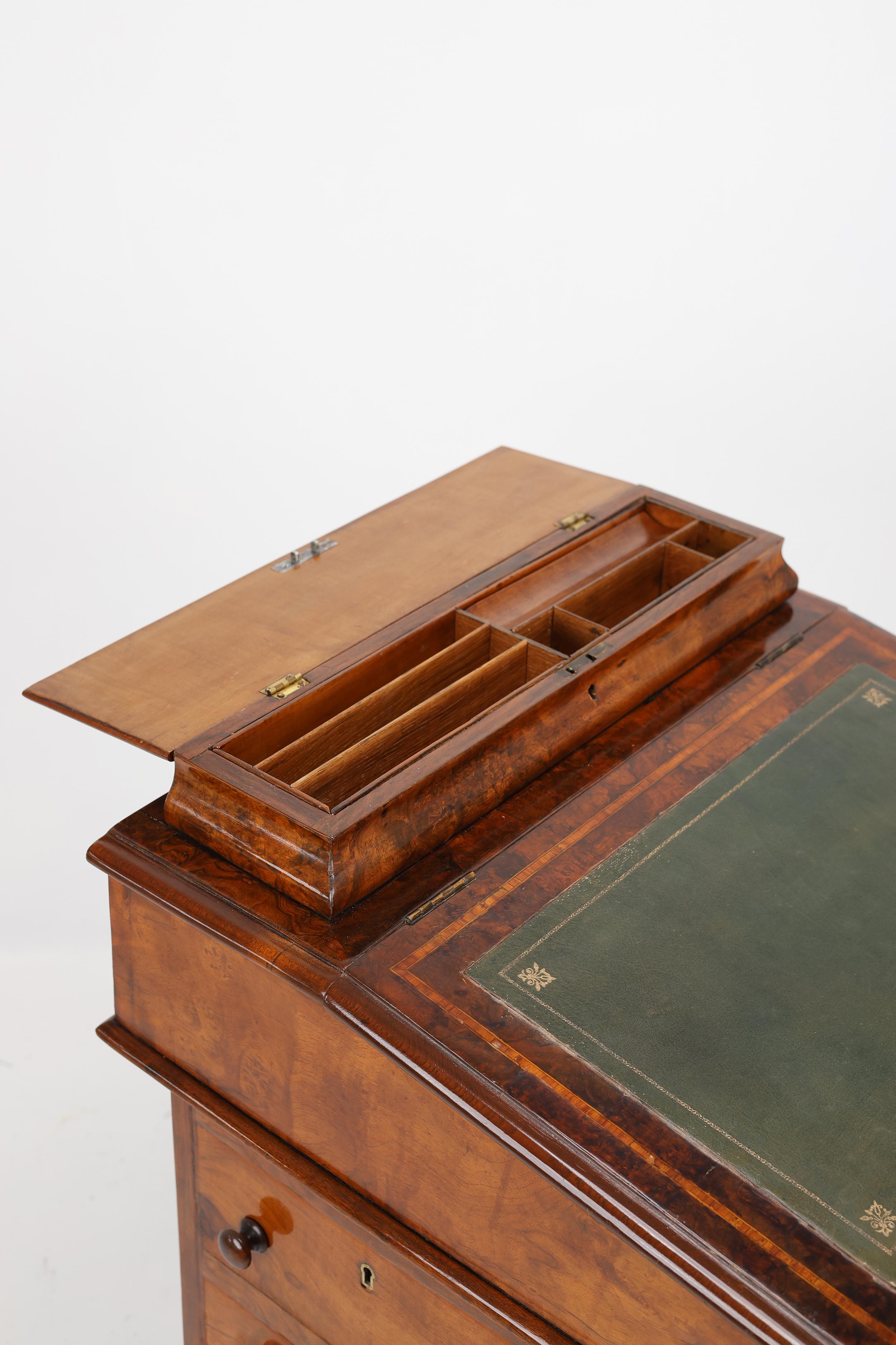 English Fine Antique Walnut & Marquetry Inlaid Davenport Desk For Sale