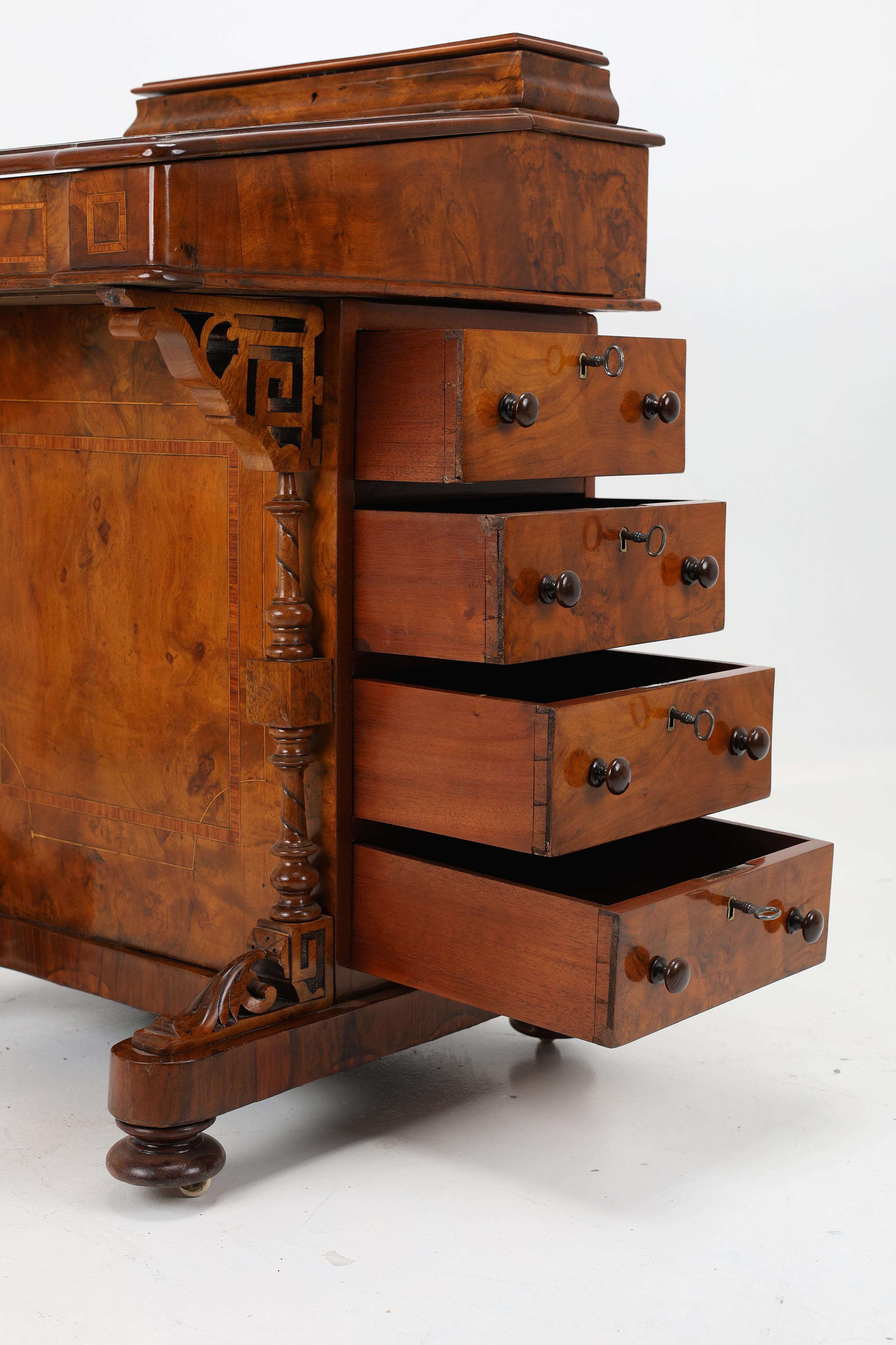 Fine Antique Walnut & Marquetry Inlaid Davenport Desk For Sale 1
