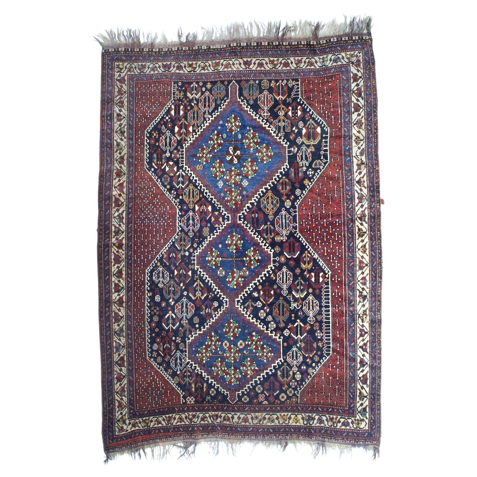 Fina Alfombra Persa Tribal Khamseh Antigua del Oeste 6'1" x 8'8"