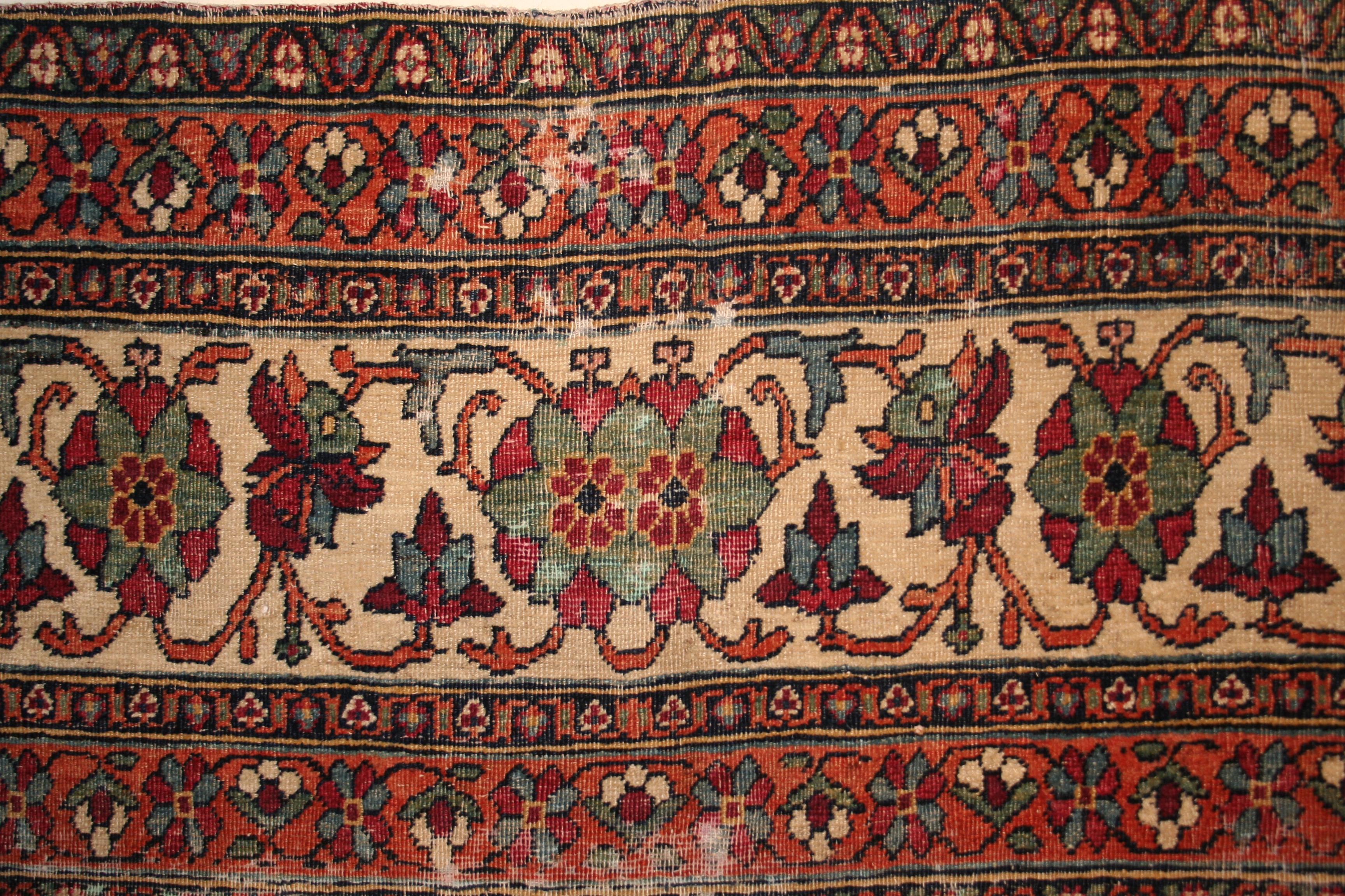 Azerbaijani Fine Antique White Ground All-Over Design Lavar Kerman Rug in Rare Size  For Sale