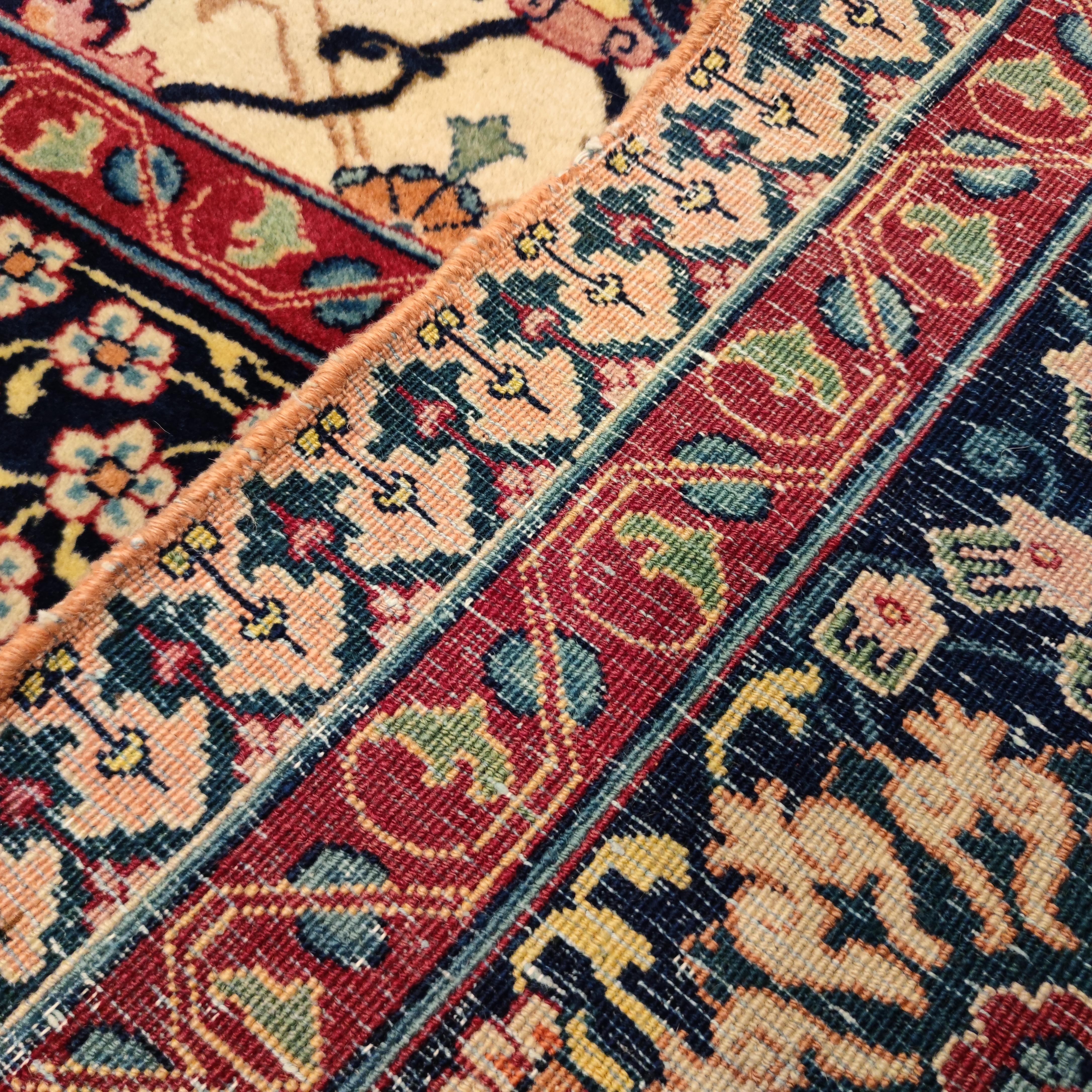Wool Fine Antique White Ground Tabriz Benlian Carpet with Large Scale All-Over Design For Sale