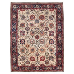 Fine Antique White Ground Tabriz Benlian Carpet with Large Scale All-Over Design