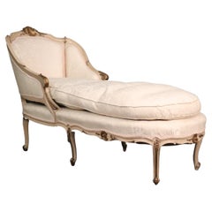 Fine Antique White Painted French Louis XV Daybed Chaise Circa 1950