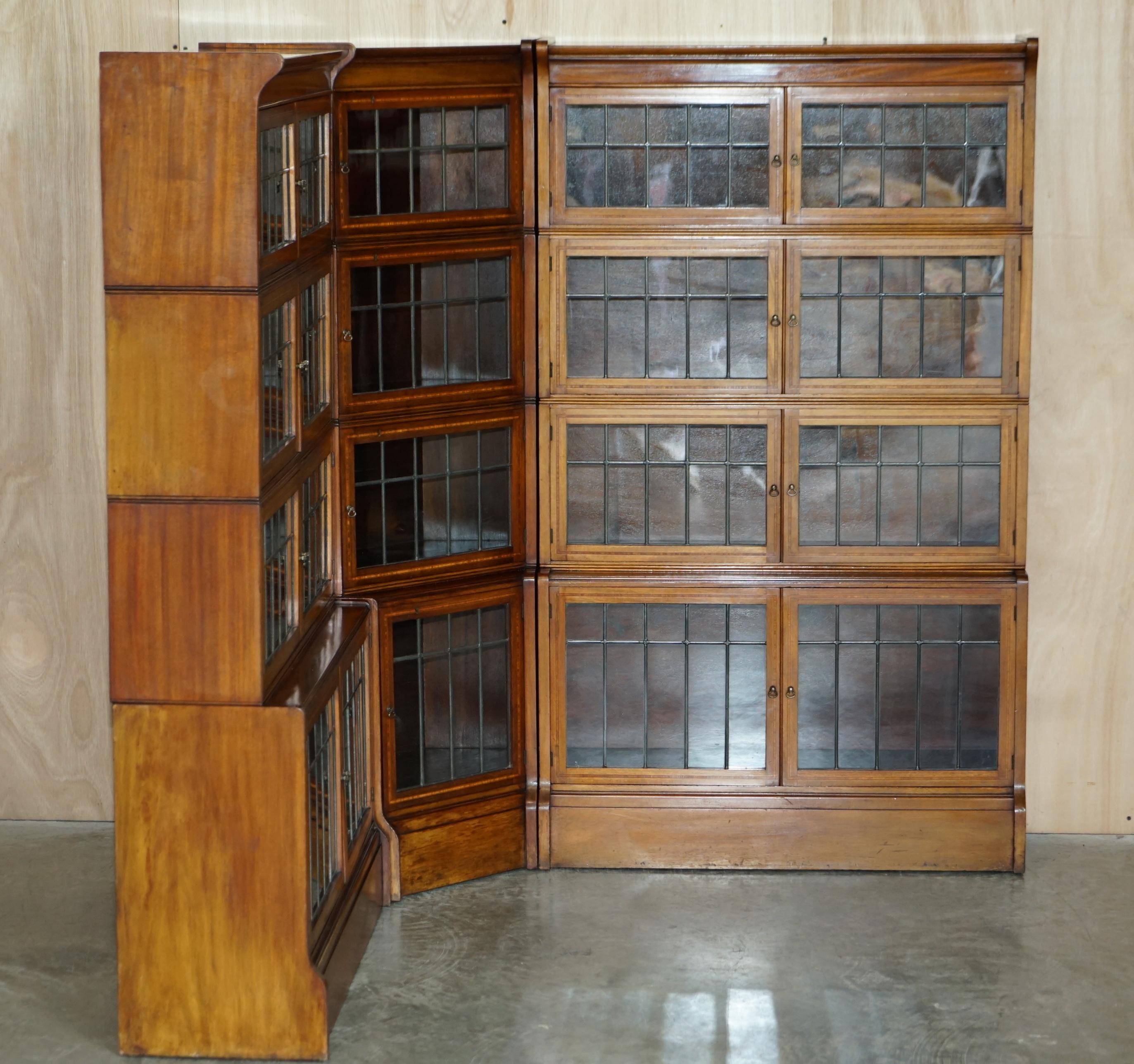 Fine Antique William Baker Co Satinwood & Walnut Corner Stacking Legal Bookcases 9