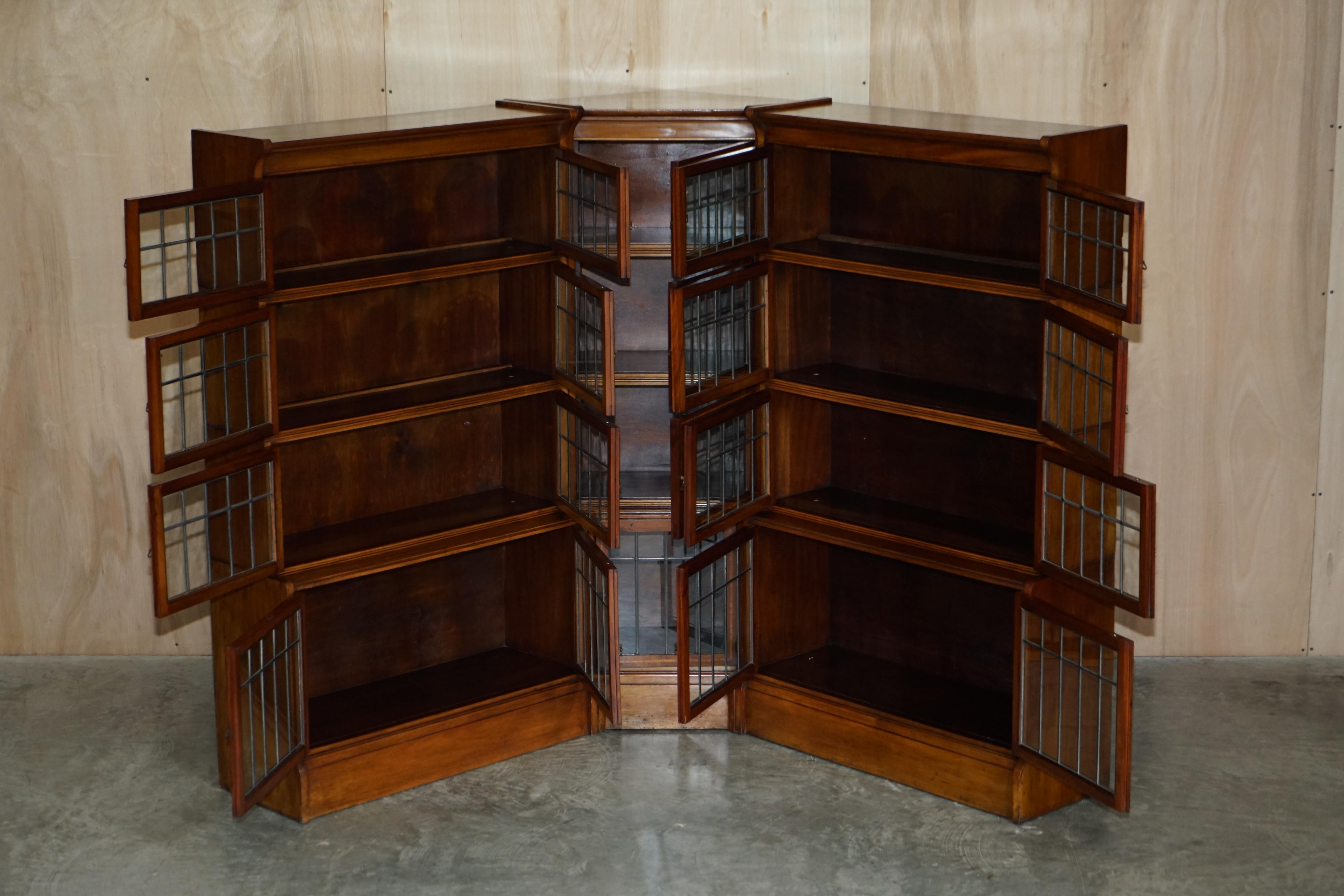20th Century Fine Antique William Baker Co Satinwood & Walnut Corner Stacking Legal Bookcases