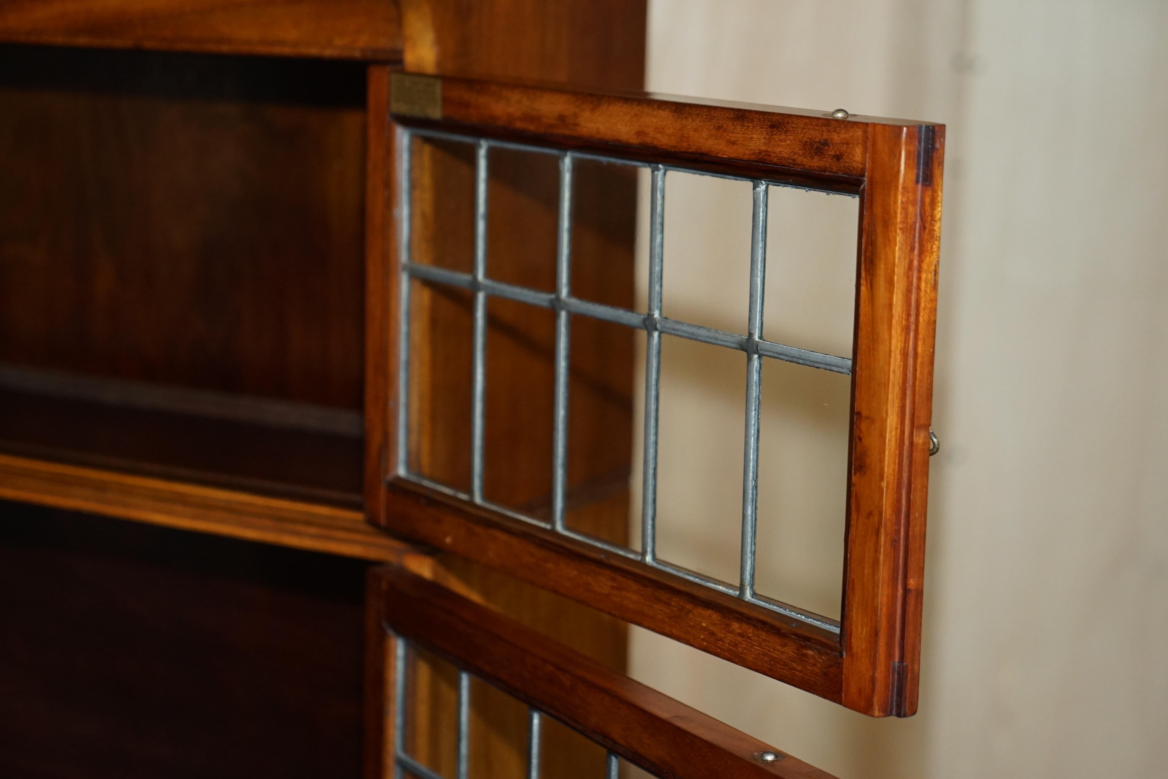 Glass Fine Antique William Baker Co Satinwood & Walnut Corner Stacking Legal Bookcases