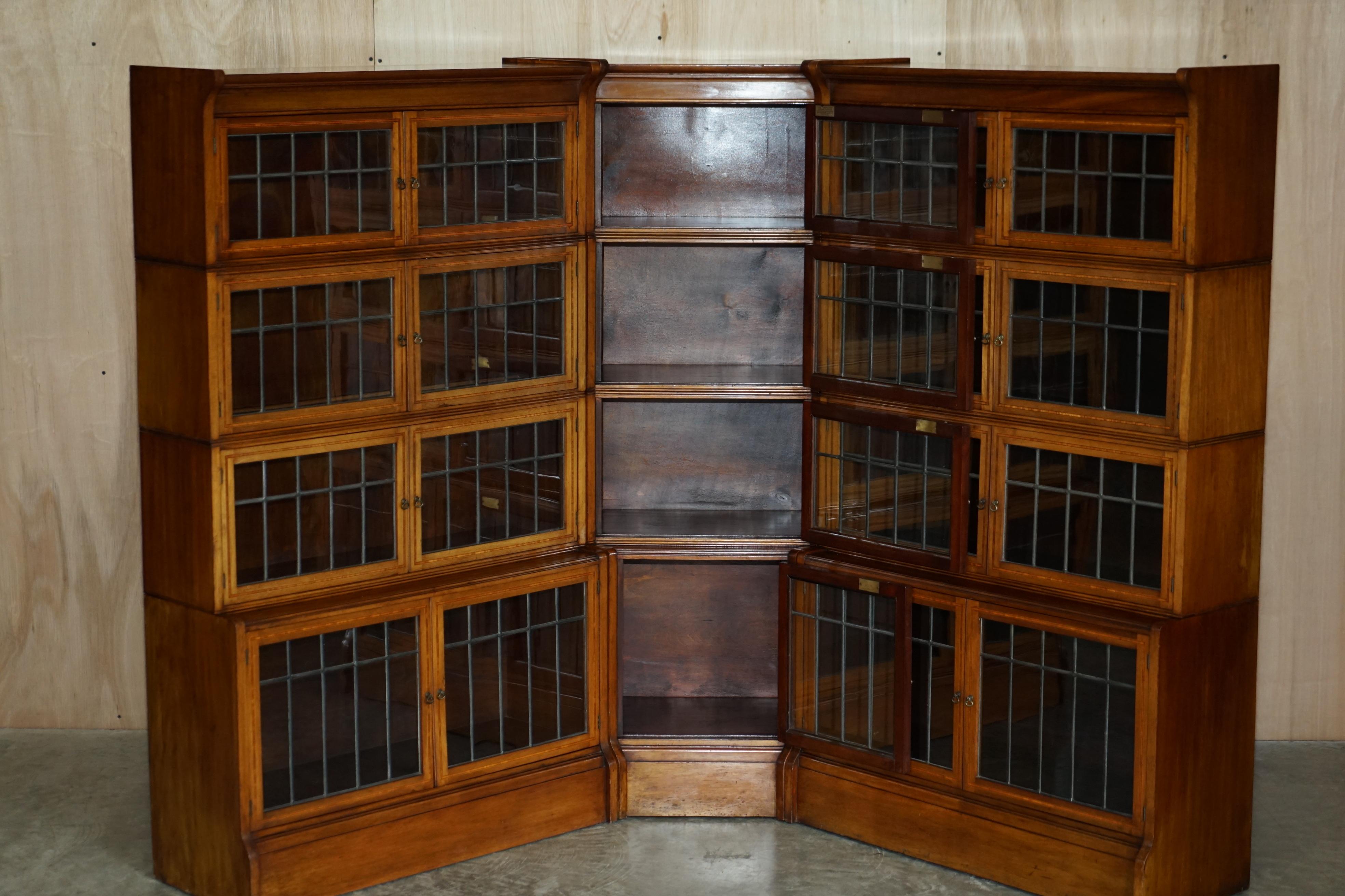 Fine Antique William Baker Co Satinwood & Walnut Corner Stacking Legal Bookcases 1